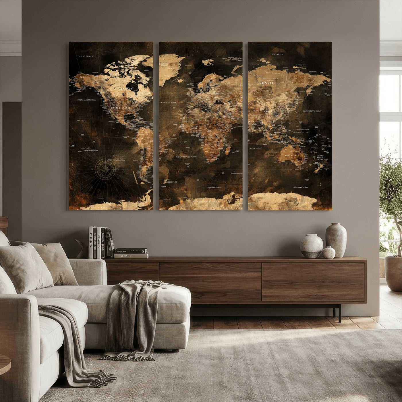 97742922-MGV-CV-36X24 - World Map Wall Art Canvas Print, Modern Decorative Framed Map Artwork Prints for Living Room, Office, Bedroom Wall Decor