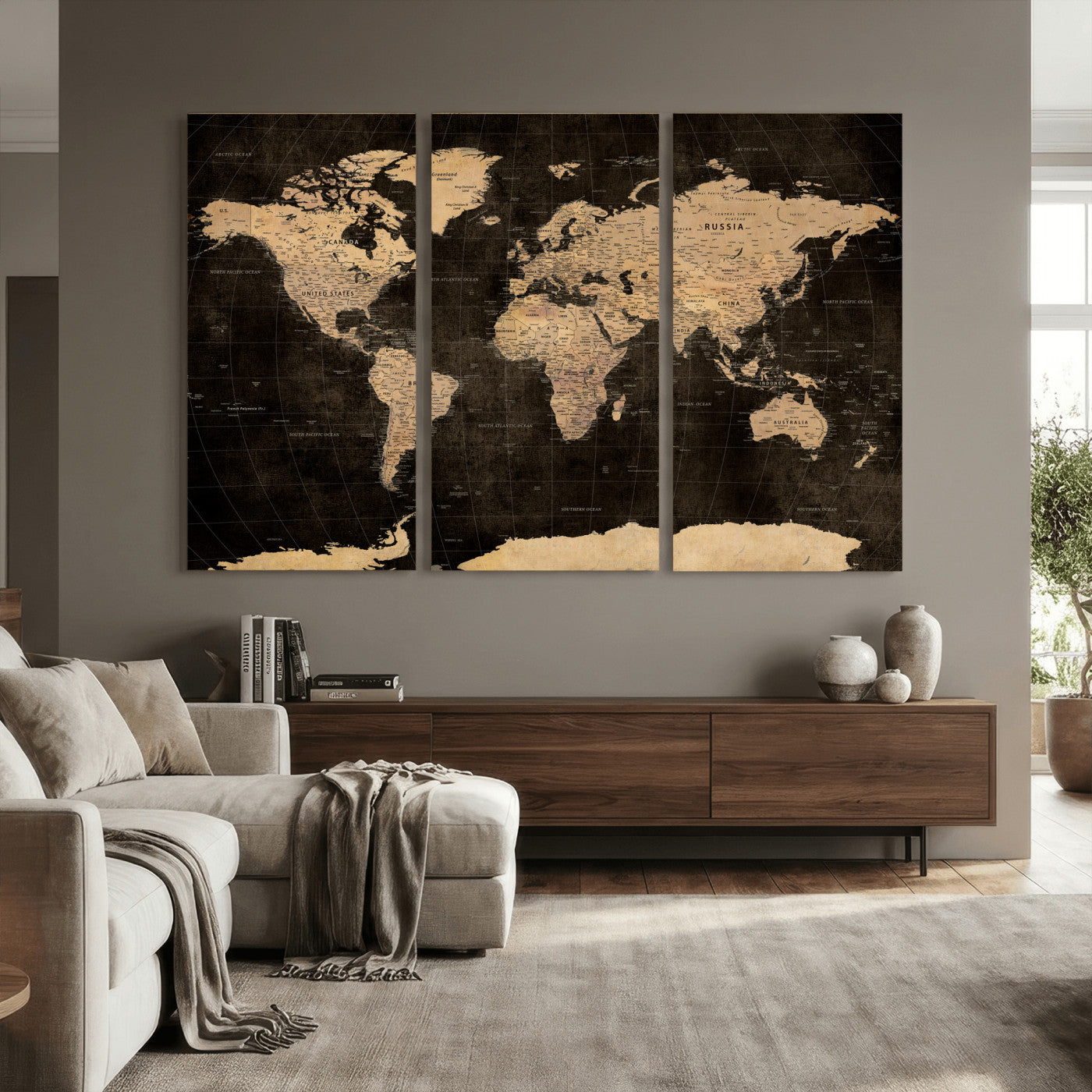17790470-MGV-CV-36X24 - World Map Wall Art Canvas Print, Modern Decorative Framed Map Artwork Prints for Living Room, Office, Bedroom Wall Decor