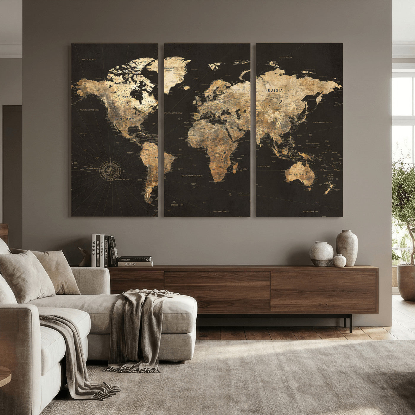 70985630-MGV-CV-36X24 - World Map Wall Art Canvas Print, Modern Decorative Framed Map Artwork Prints for Living Room, Office, Bedroom Wall Decor