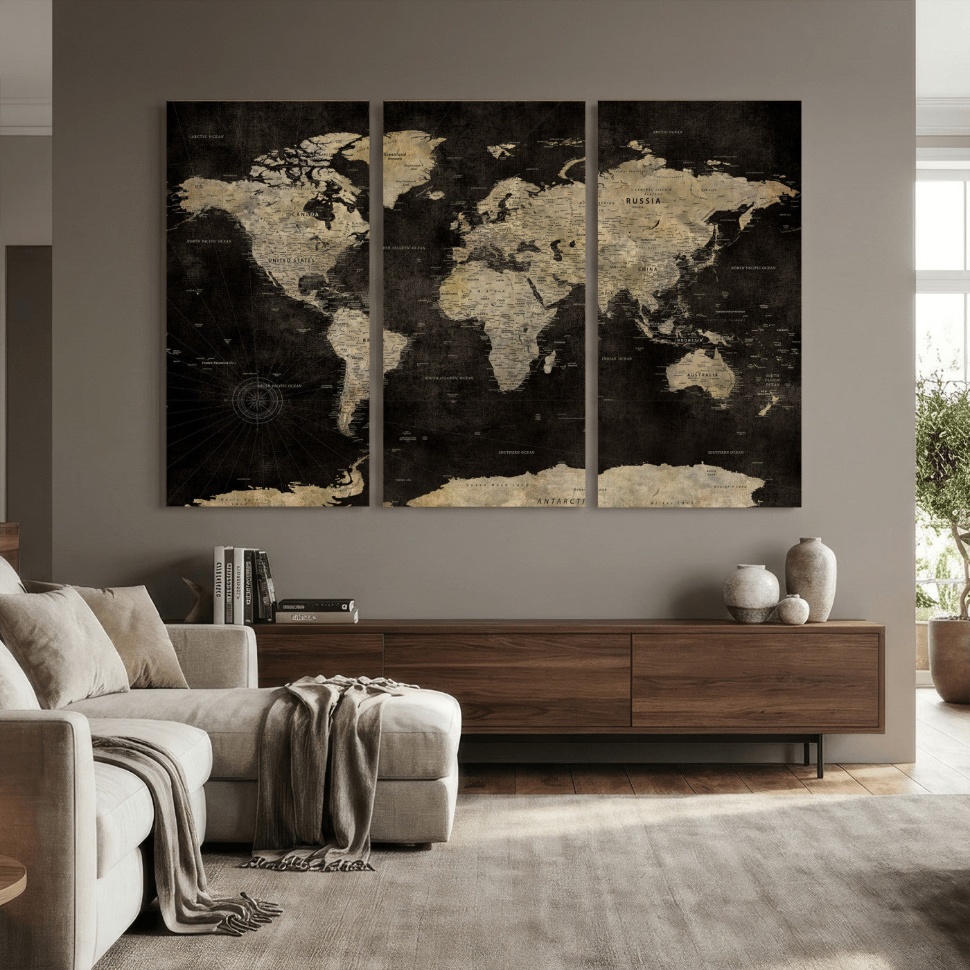60653880-MGV-CV-36X24 - World Map Wall Art Canvas Print, Modern Decorative Framed Map Artwork Prints for Living Room, Office, Bedroom Wall Decor