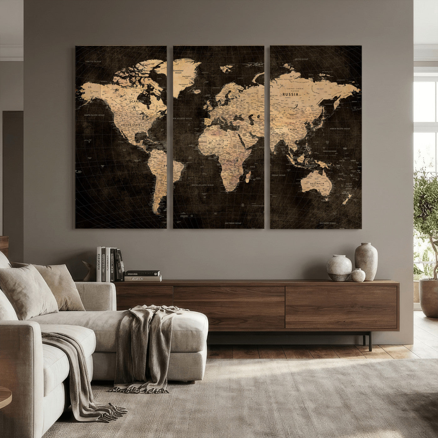 15118265-MGV-CV-36X24 - World Map Wall Art Canvas Print, Modern Decorative Framed Map Artwork Prints for Living Room, Office, Bedroom Wall Decor