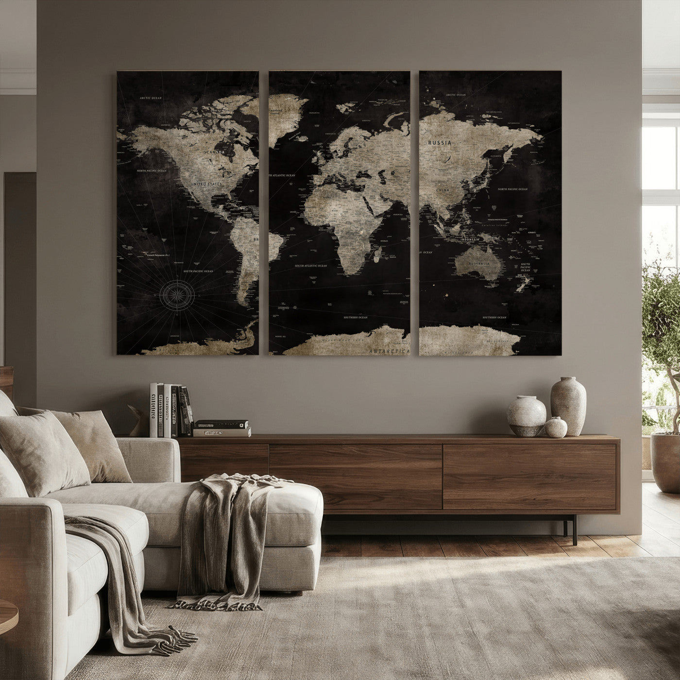 56225956-MGV-CV-36X24 - World Map Wall Art Canvas Print, Modern Decorative Framed Map Artwork Prints for Living Room, Office, Bedroom Wall Decor