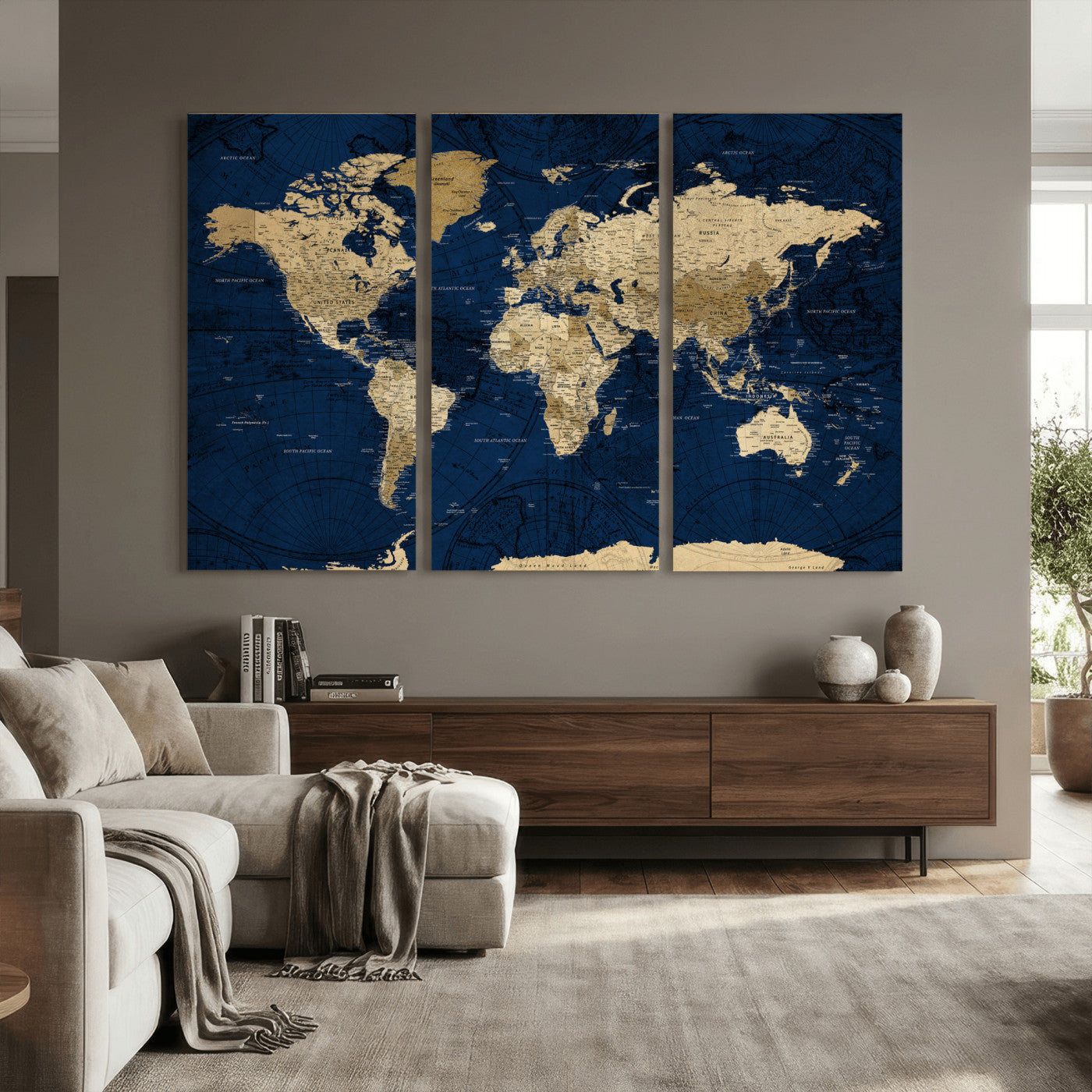 54770746-MGV-CV-36X24 - World Map Wall Art Canvas Print, Modern Decorative Framed Map Artwork Prints for Living Room, Office, Bedroom Wall Decor