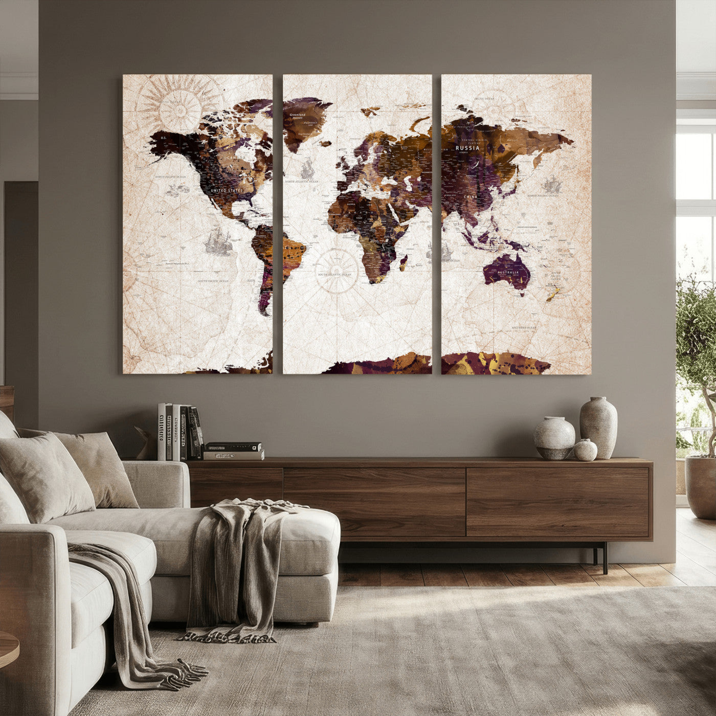 53400857-MGV-CV-36X24 - World Map Wall Art Canvas Print, Modern Decorative Framed Map Artwork Prints for Living Room, Office, Bedroom Wall Decor