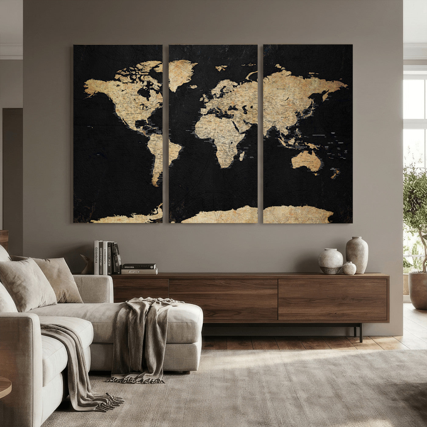 71518849-MGV-CV-36X24 - World Map Wall Art Canvas Print, Modern Decorative Framed Map Artwork Prints for Living Room, Office, Bedroom Wall Decor