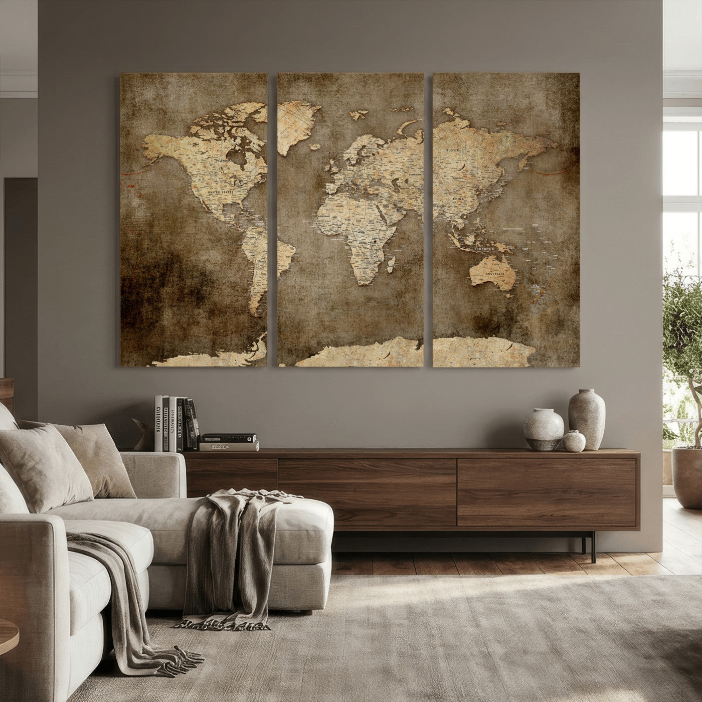 35847542-MGV-CV-36X24 - World Map Wall Art Canvas Print, Modern Decorative Framed Map Artwork Prints for Living Room, Office, Bedroom Wall Decor