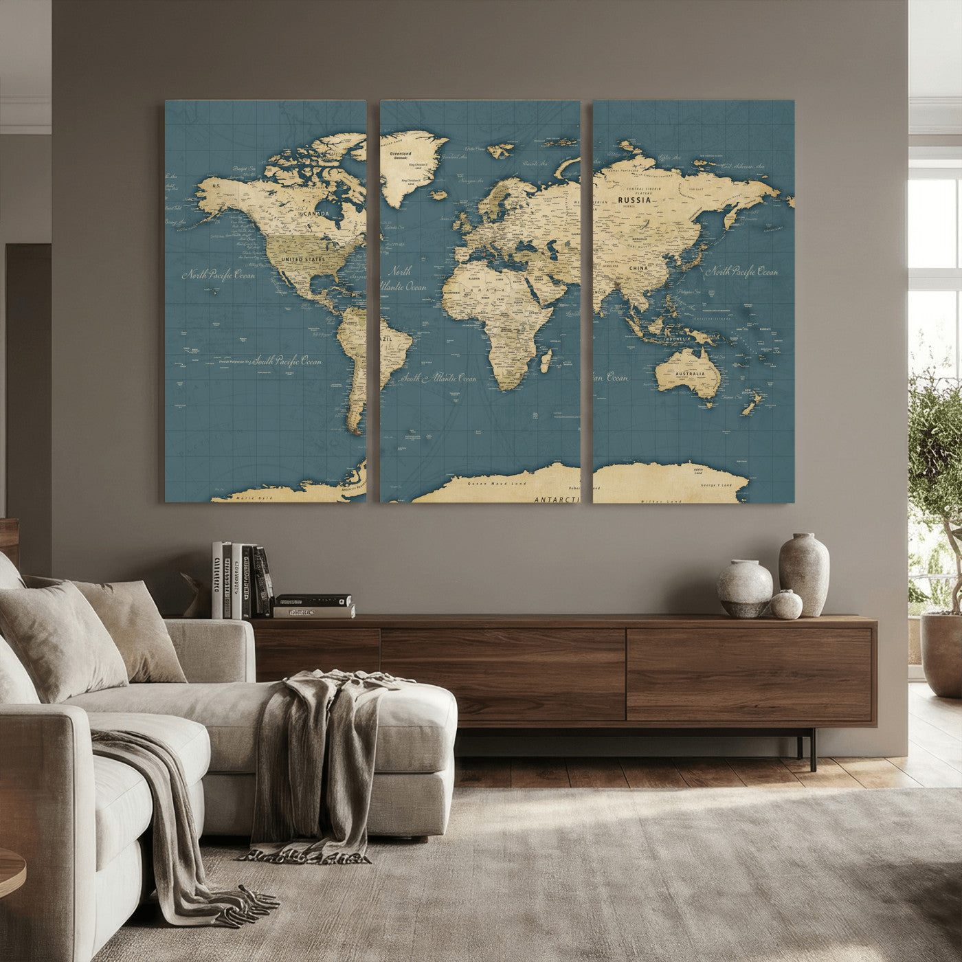 99599383-MGV-CV-36X24 - World Map Wall Art Canvas Print, Modern Decorative Framed Map Artwork Prints for Living Room, Office, Bedroom Wall Decor