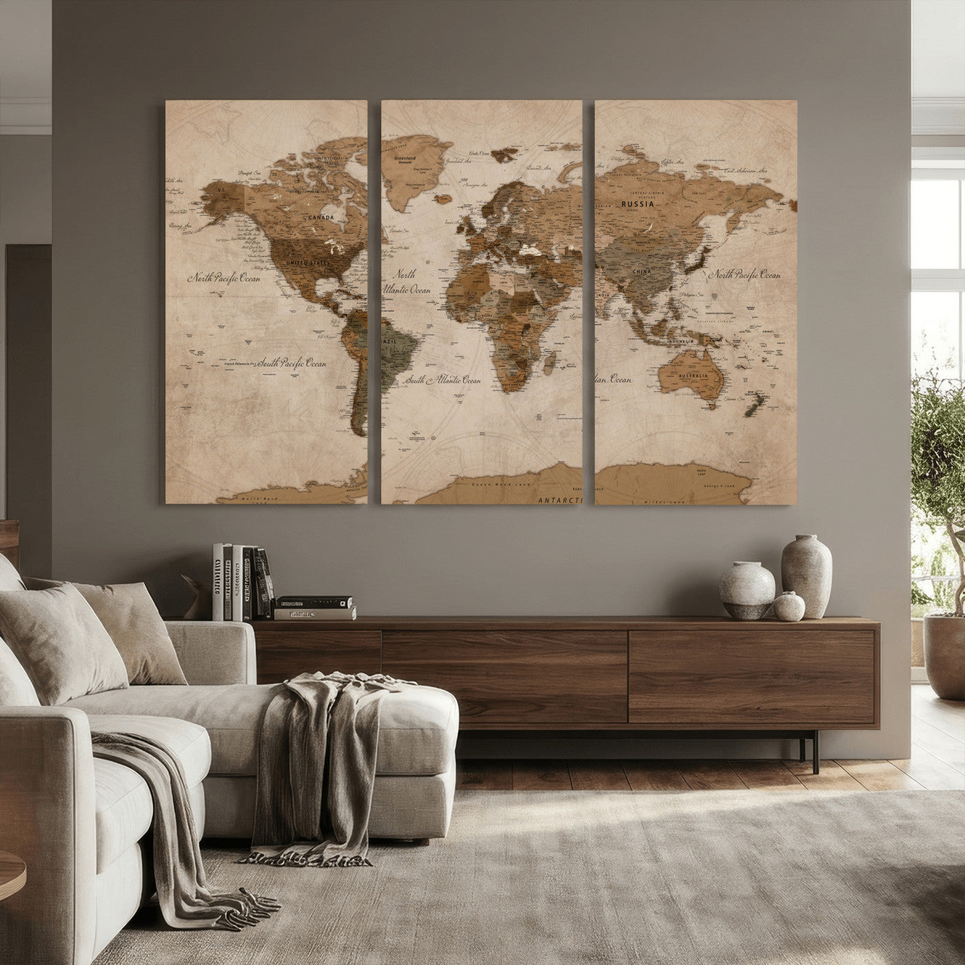 40064188-MGV-CV-36X24 - World Map Wall Art Canvas Print, Modern Decorative Framed Map Artwork Prints for Living Room, Office, Bedroom Wall Decor