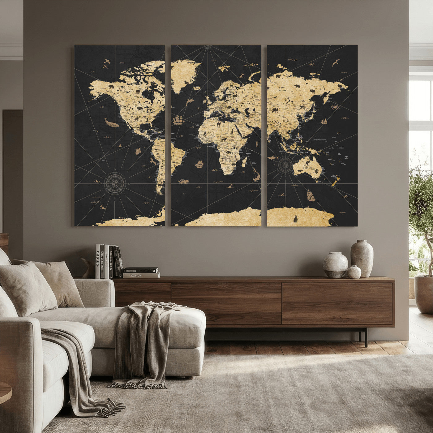 80270976-MGV-CV-36X24 - World Map Wall Art Canvas Print, Modern Decorative Framed Map Artwork Prints for Living Room, Office, Bedroom Wall Decor