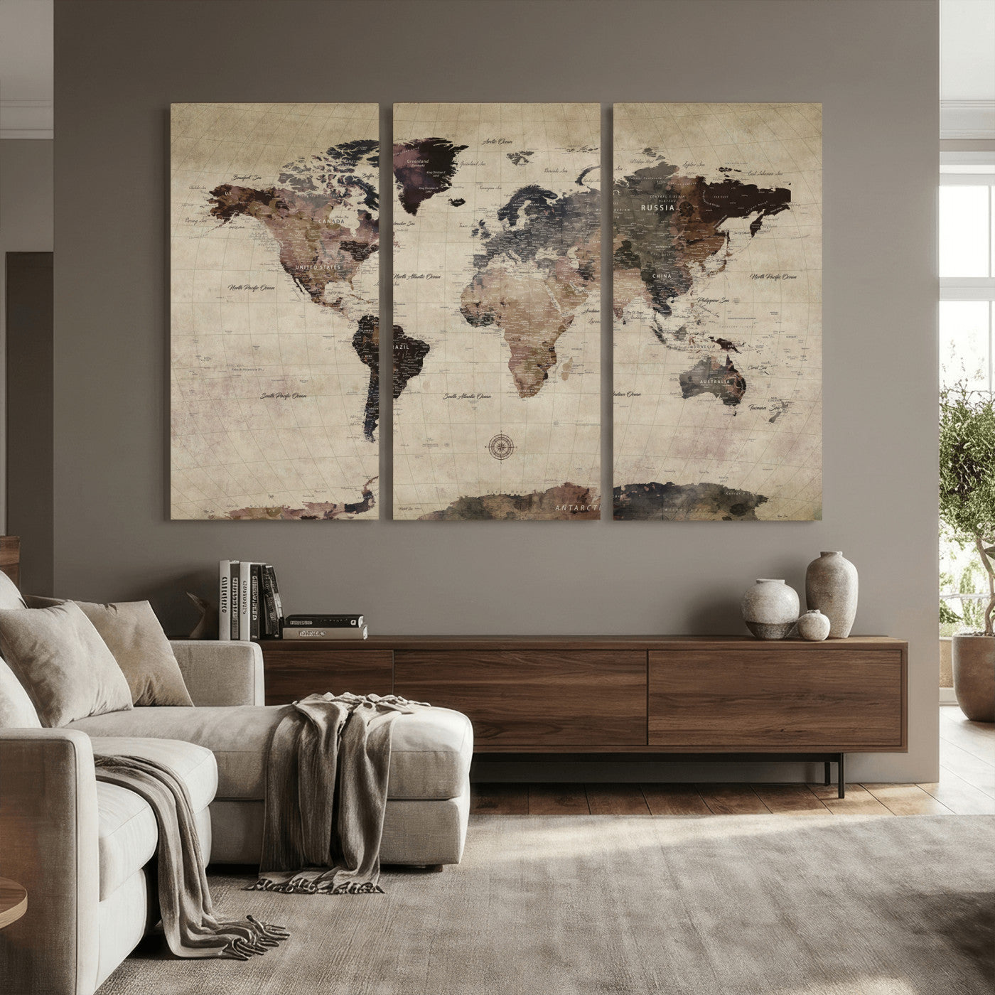 60560672-MGV-CV-36X24 - World Map Wall Art Canvas Print, Modern Decorative Framed Map Artwork Prints for Living Room, Office, Bedroom Wall Decor