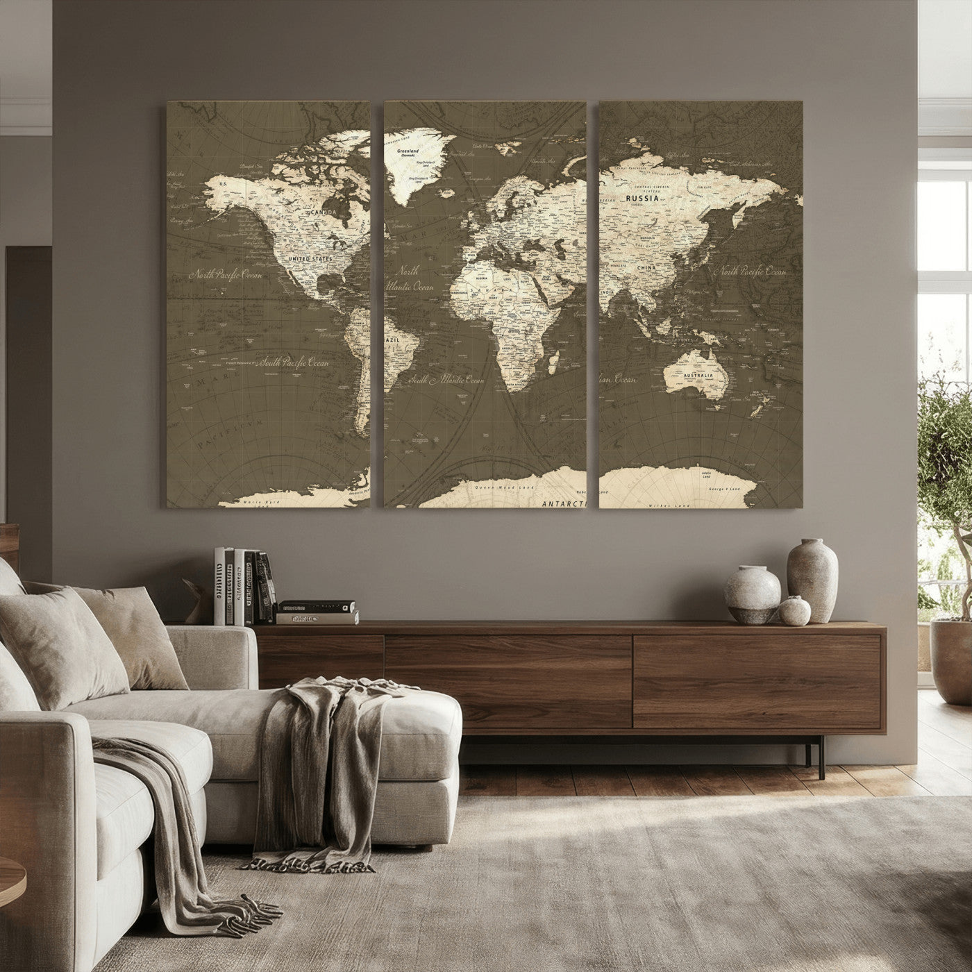 33202610-MGV-CV-36X24 - World Map Wall Art Canvas Print, Modern Decorative Framed Map Artwork Prints for Living Room, Office, Bedroom Wall Decor