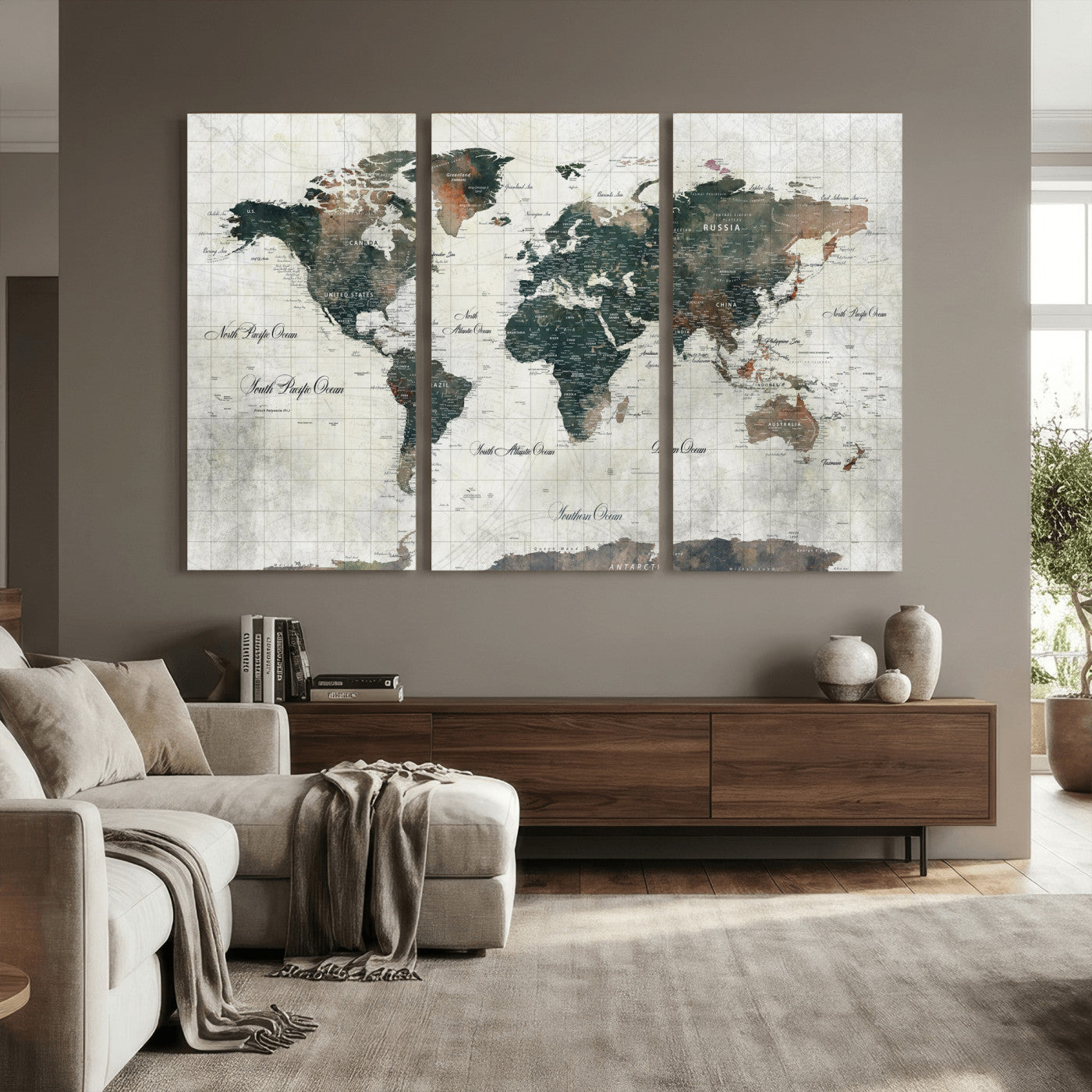 91179593-MGV-CV-36X24 - World Map Wall Art Canvas Print, Modern Decorative Framed Map Artwork Prints for Living Room, Office, Bedroom Wall Decor