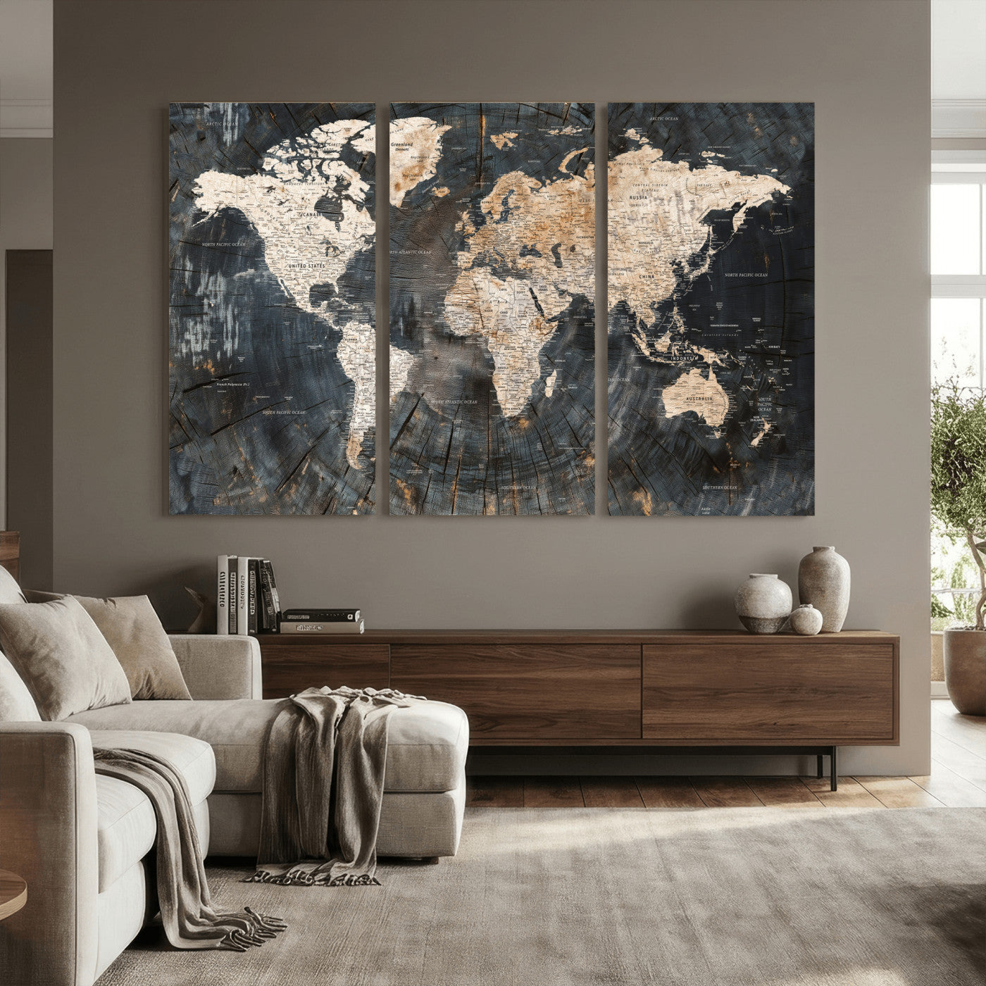 89162112-MGV-CV-36X24 - World Map Wall Art Canvas Print, Modern Decorative Framed Map Artwork Prints for Living Room, Office, Bedroom Wall Decor