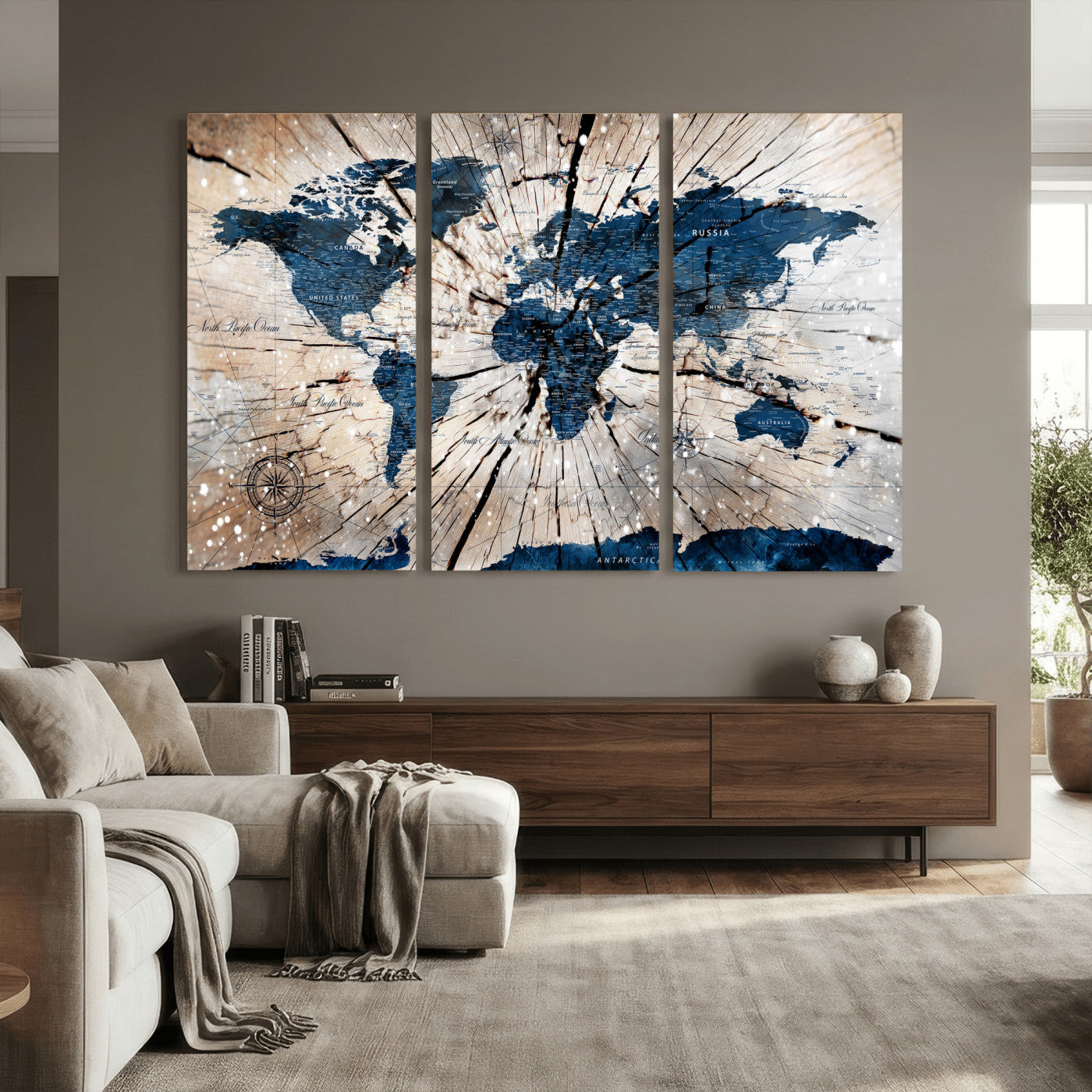19478704-MGV-CV-36X24 - World Map Wall Art Canvas Print, Modern Decorative Framed Map Artwork Prints for Living Room, Office, Bedroom Wall Decor