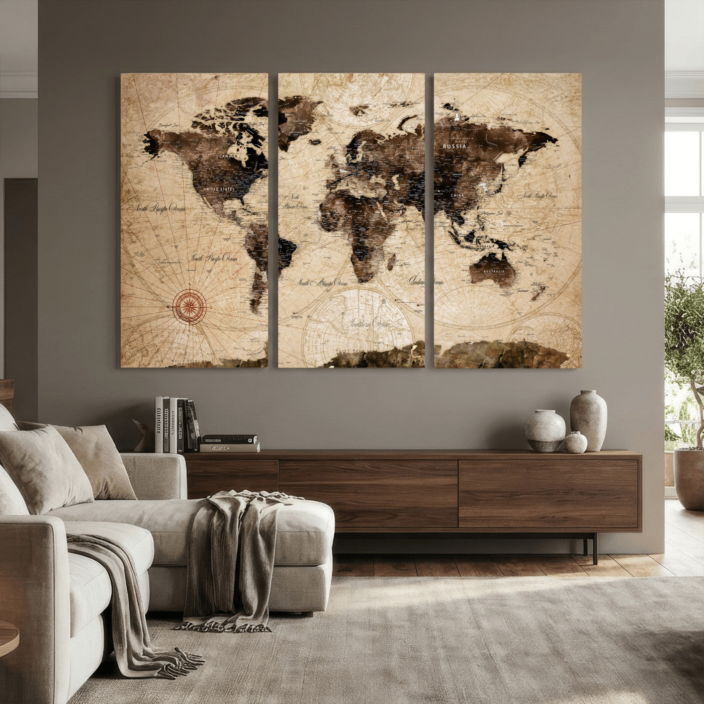 47657418-MGV-CV-36X24 - World Map Wall Art Canvas Print, Modern Decorative Framed Map Artwork Prints for Living Room, Office, Bedroom Wall Decor