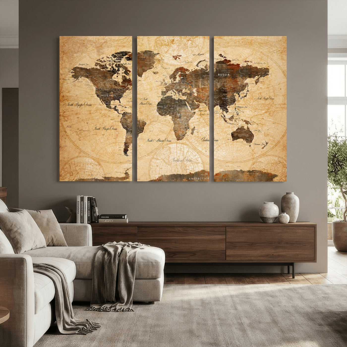 63156625-MGV-CV-36X24 - World Map Wall Art Canvas Print, Modern Decorative Framed Map Artwork Prints for Living Room, Office, Bedroom Wall Decor