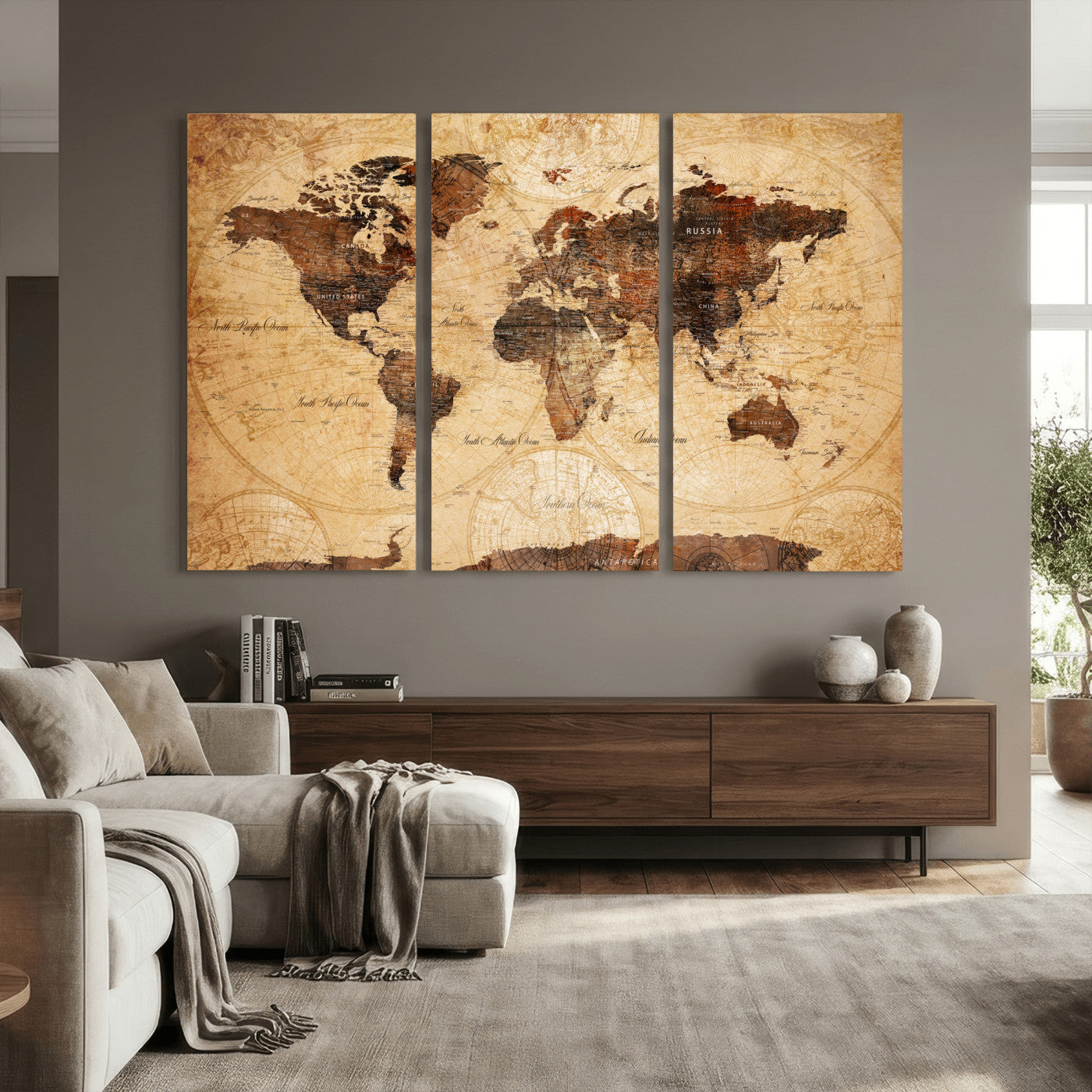 40760475-MGV-CV-36X24 - World Map Wall Art Canvas Print, Modern Decorative Framed Map Artwork Prints for Living Room, Office, Bedroom Wall Decor