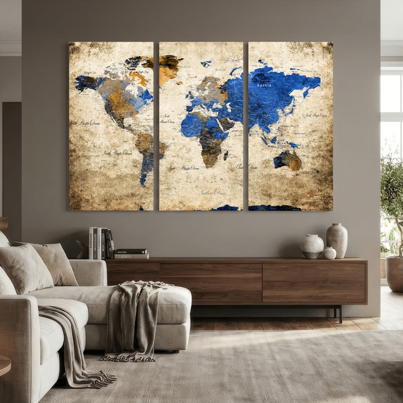 27314341-MGV-CV-36X24 - World Map Wall Art Canvas Print, Modern Decorative Framed Map Artwork Prints for Living Room, Office, Bedroom Wall Decor