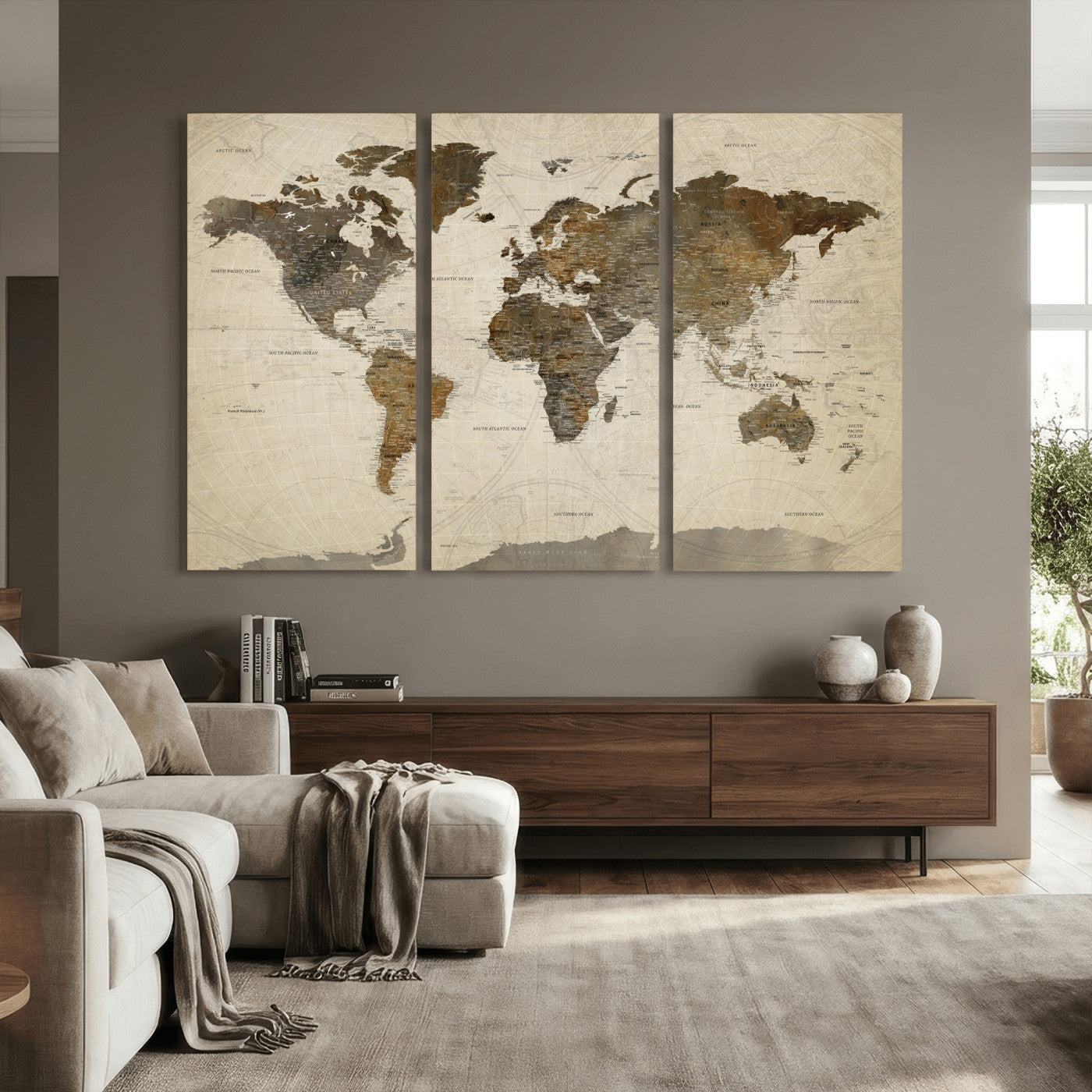 49623468-MGV-CV-36X24 - World Map Wall Art Canvas Print, Modern Decorative Framed Map Artwork Prints for Living Room, Office, Bedroom Wall Decor