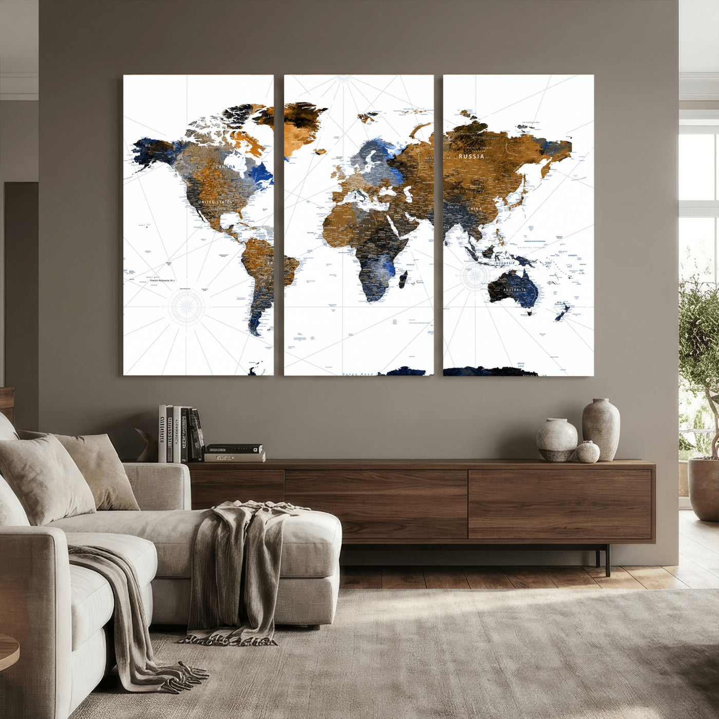 56364879-MGV-CV-36X24 - World Map Wall Art Canvas Print, Modern Decorative Framed Map Artwork Prints for Living Room, Office, Bedroom Wall Decor