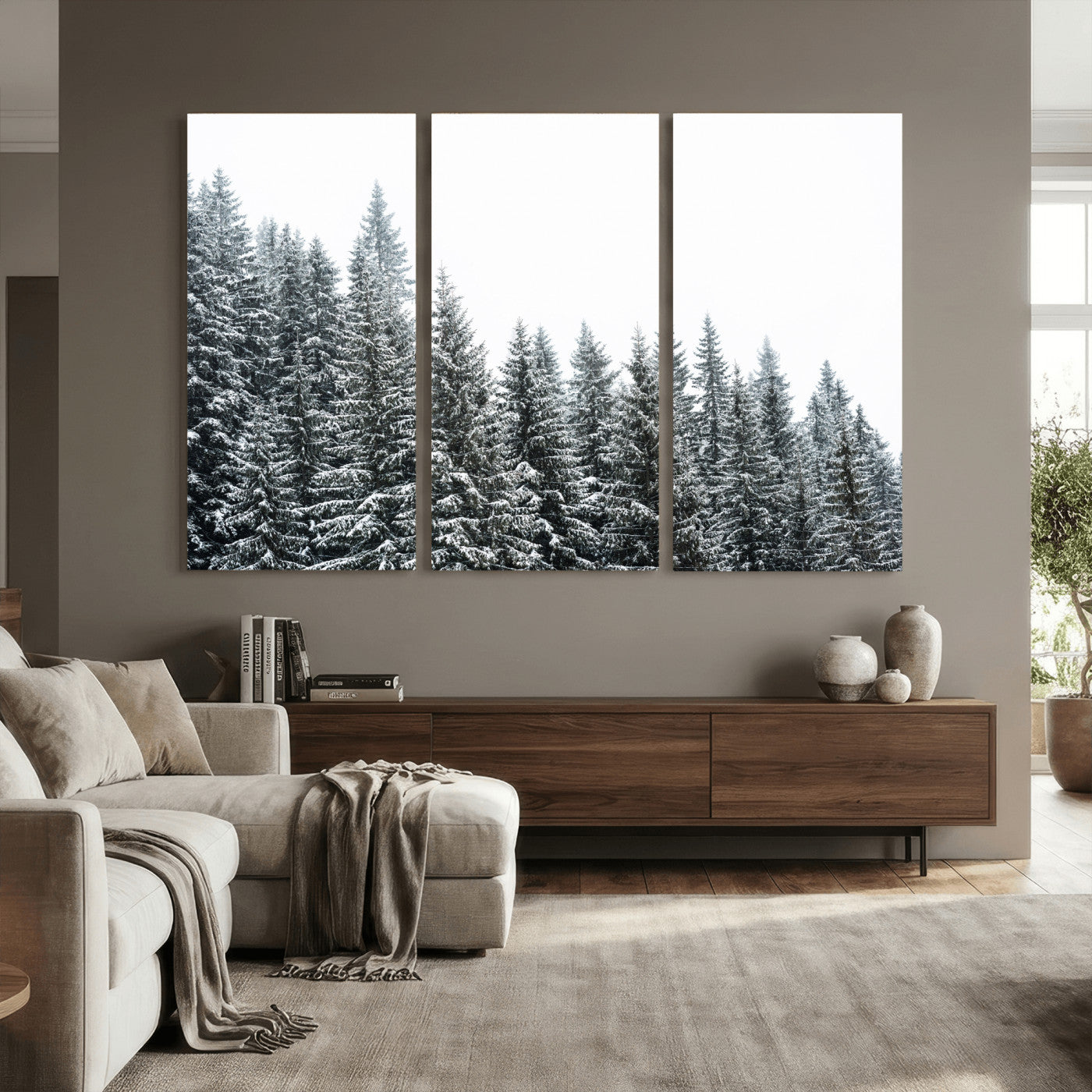 69566941-MGV-CV-36X24 - Misty Mountain Forest Canvas Print, Foggy Pine Trees Nature Wall Art, Framed Canvas Ready to Hang