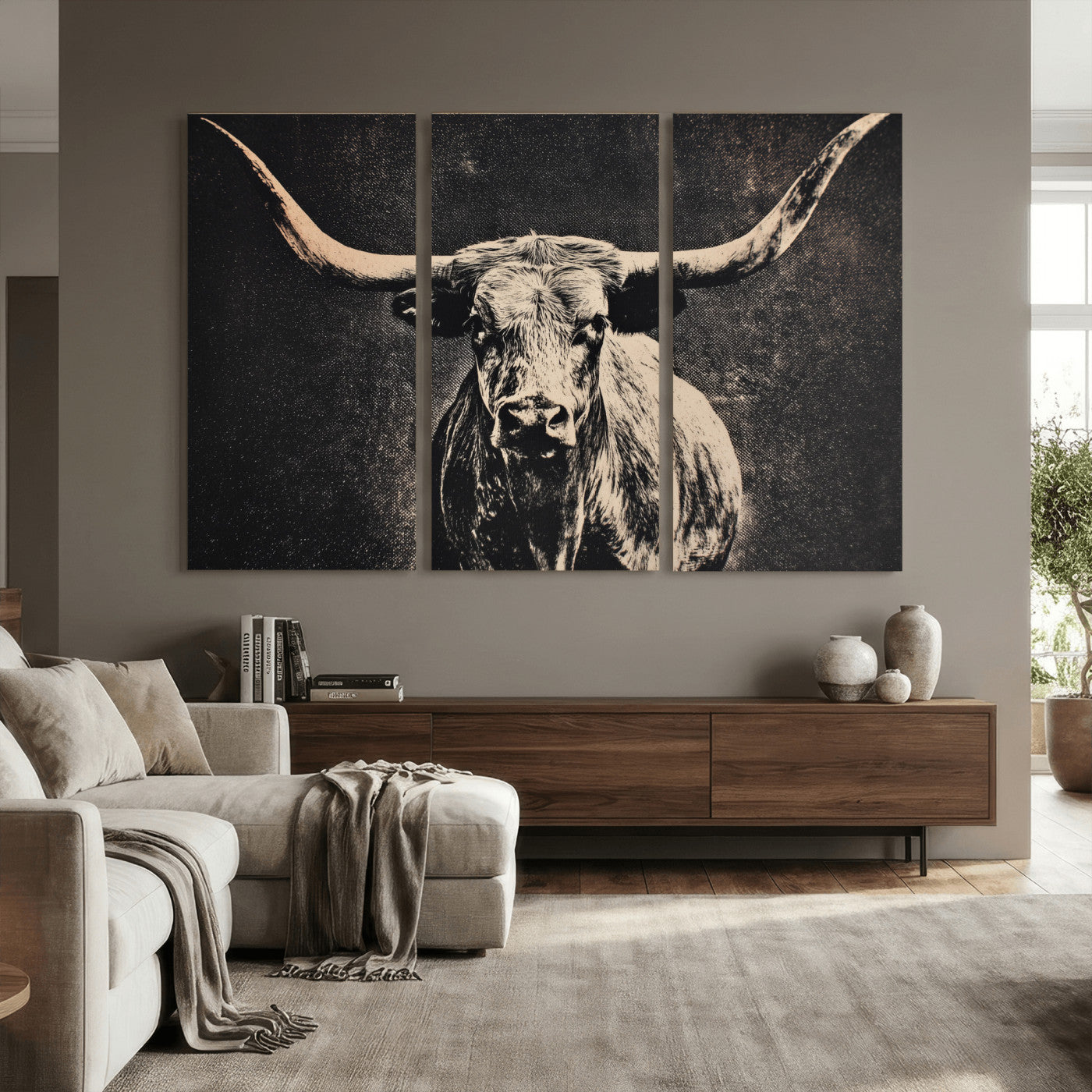 27394218-MGV-CV-36X24 - Vintage Texas Longhorn Bull Wall Art Canvas Print, Cow Portrait Photography Print, Framed Wall Art Ready to Hang