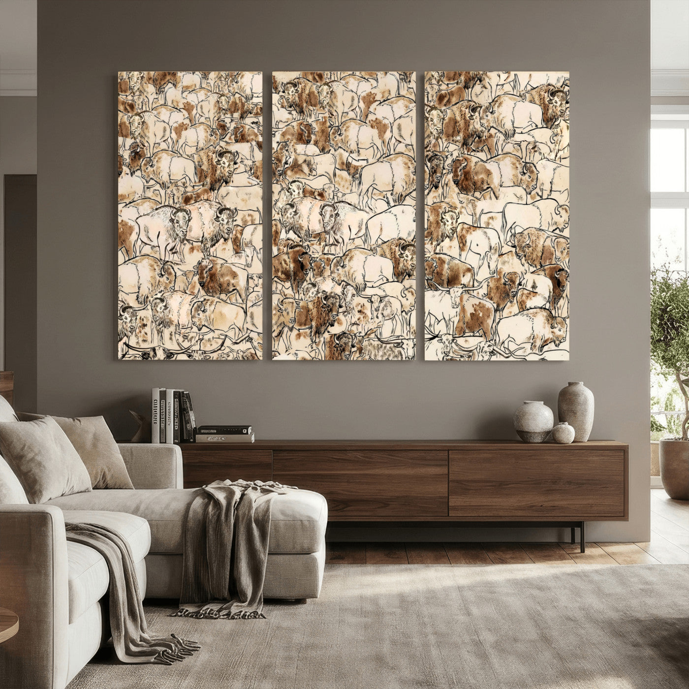 50142019-MGV-CV-36X24 - Farmhouse Animals Wall Art Canvas Print - Abstract Farm Animal Drawing Mid-Century Wall Art for Cabin Decor
