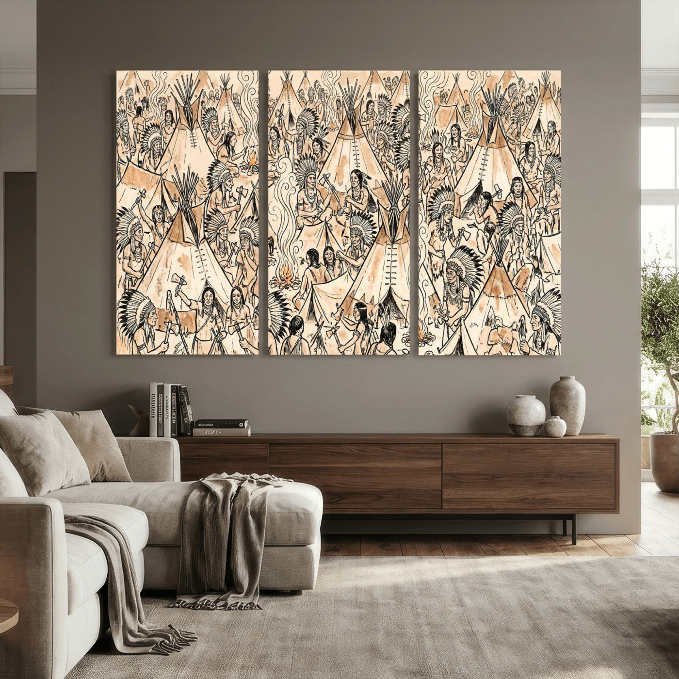 72739176-MGV-CV-36X24 - Farmhouse Animals Wall Art Canvas Print - Abstract Farm Animal Drawing Mid-Century Wall Art for Cabin Decor