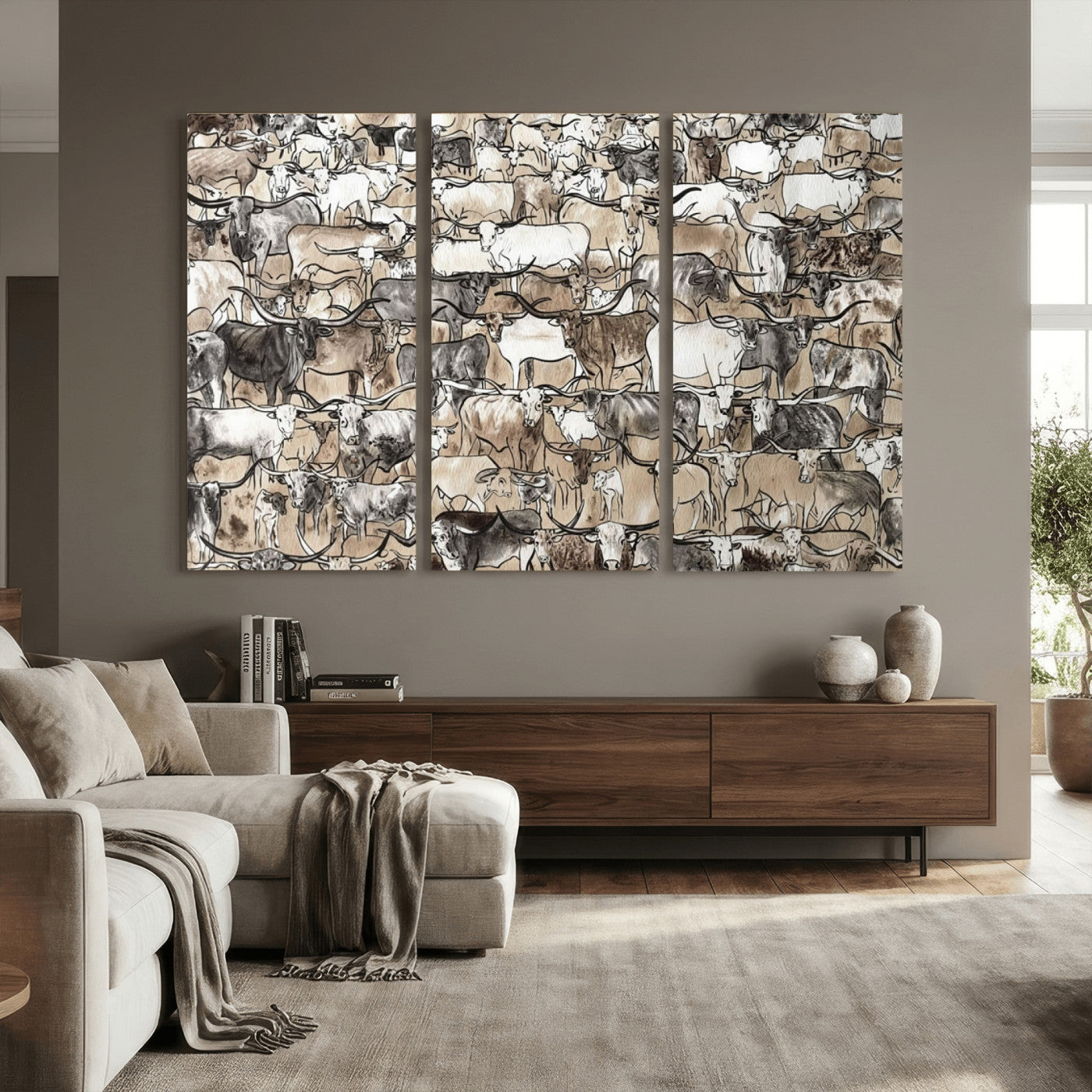 64368752-MGV-CV-36X24 - Farmhouse Animals Wall Art Canvas Print - Abstract Farm Animal Drawing Mid-Century Wall Art for Cabin Decor