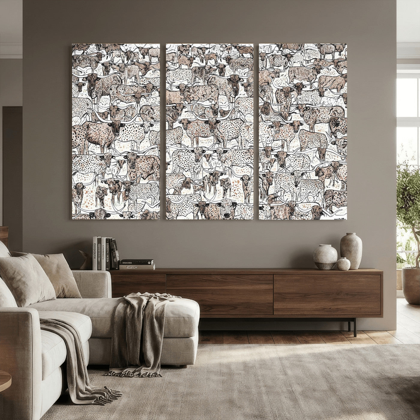 49200255-MGV-CV-36X24 - Farmhouse Animals Wall Art Canvas Print - Abstract Farm Animal Drawing Mid-Century Wall Art for Cabin Decor