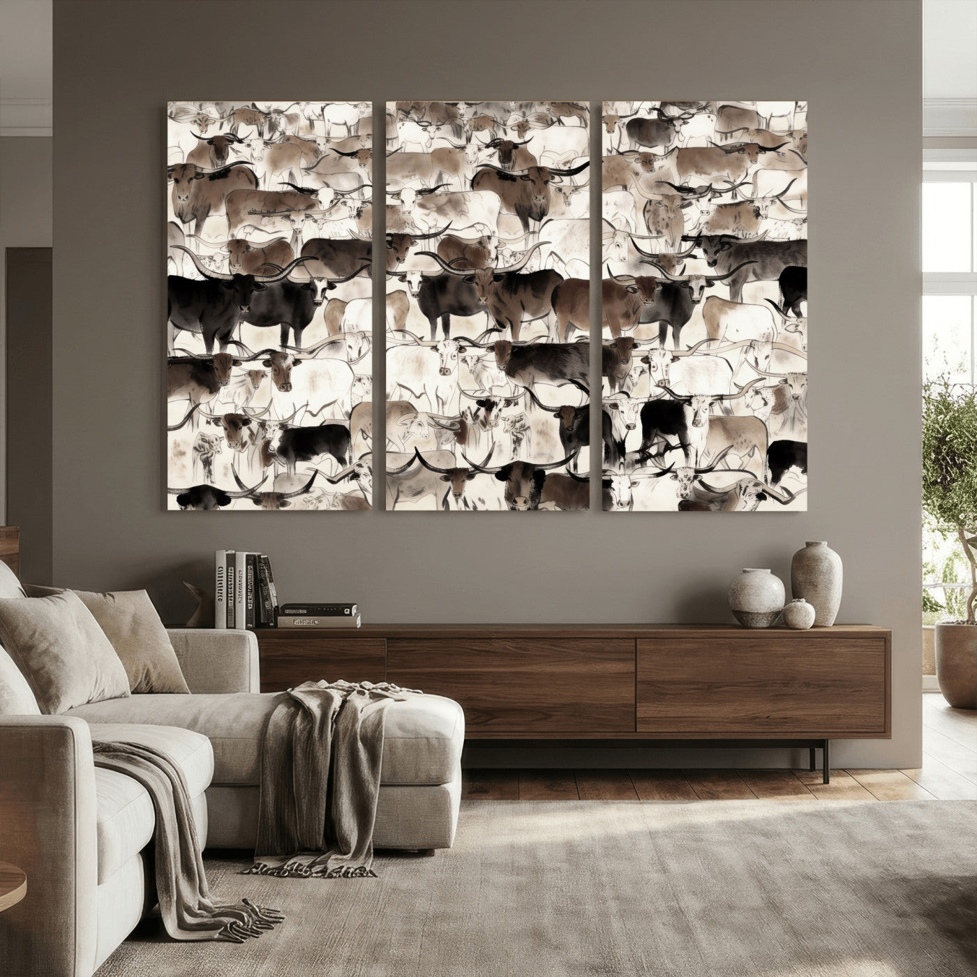 46084312-MGV-CV-36X24 - Farmhouse Animals Wall Art Canvas Print - Abstract Farm Animal Drawing Mid-Century Wall Art for Cabin Decor