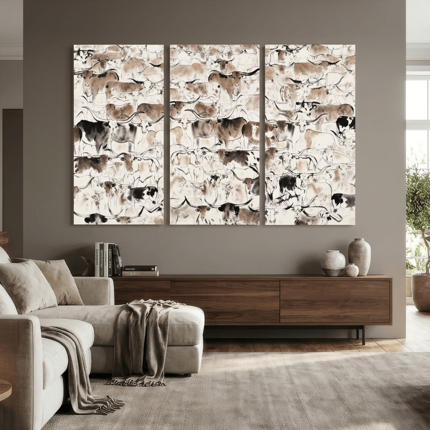 66685375-MGV-CV-36X24 - Farmhouse Animals Wall Art Canvas Print - Abstract Farm Animal Drawing Mid-Century Wall Art for Cabin Decor