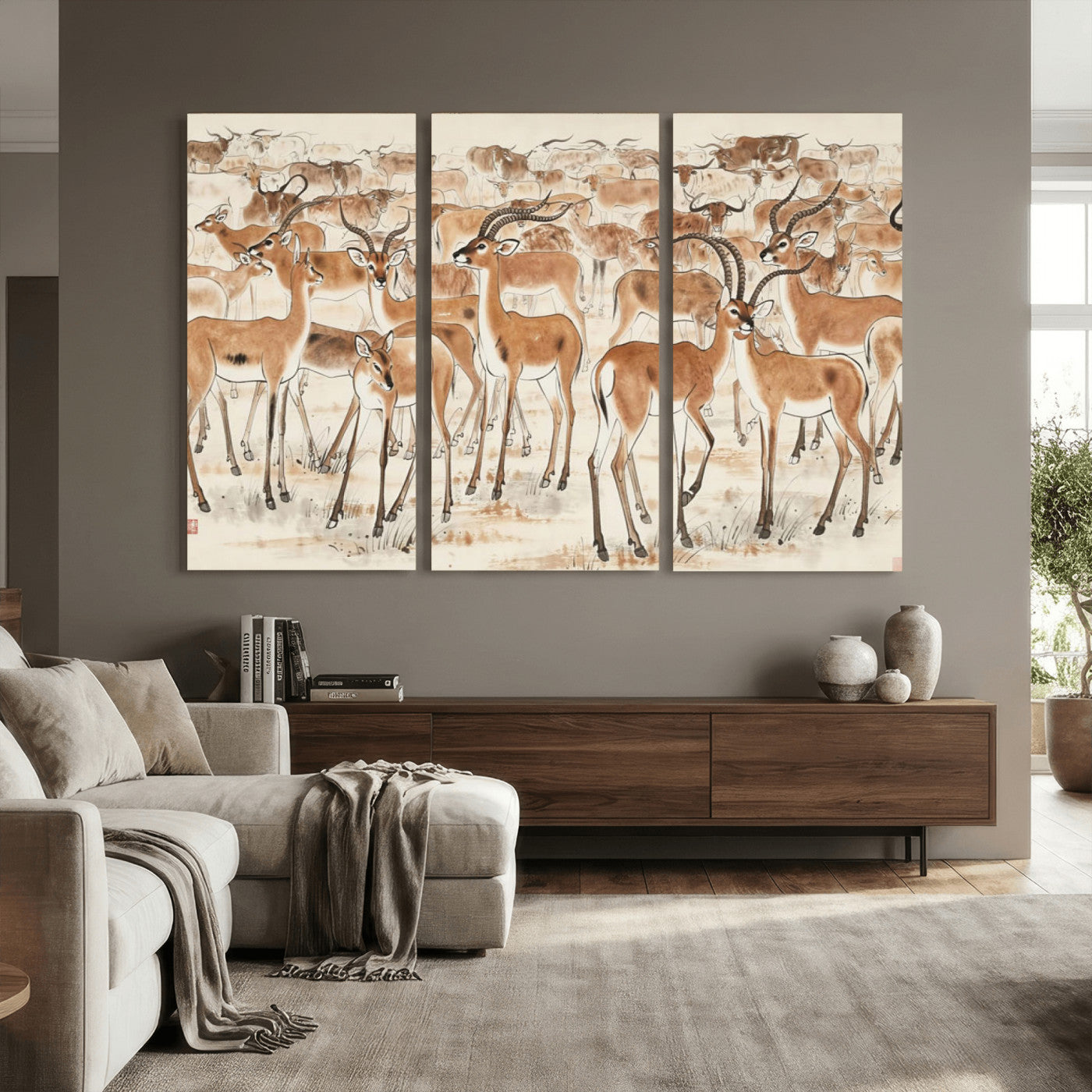 67375088-MGV-CV-36X24 - Farmhouse Animals Wall Art Canvas Print - Abstract Farm Animal Drawing Mid-Century Wall Art for Cabin Decor