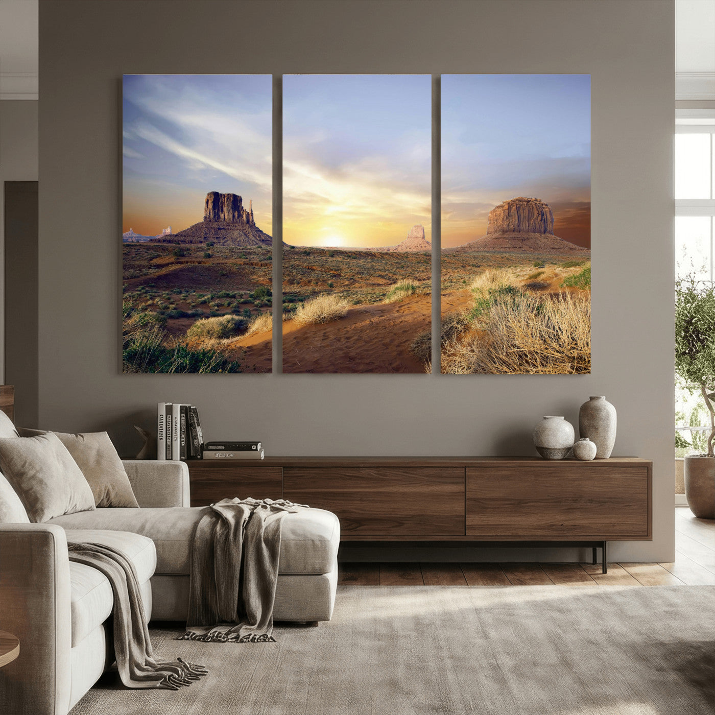 14901845-MGV-CV-36X24 - Monument Valley Desert Landscape Wall Art Canvas Print, Southwest Desert Rock Formation Canvas Print, Western Red Rock Panorama Art Printing