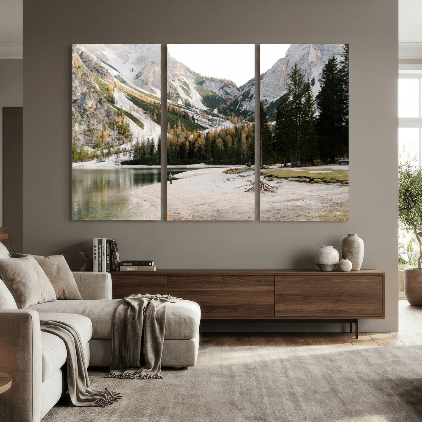 89246758-MGV-CV-36X24 - Lake Braies Alpine Landscape Wall Art Canvas Print, Dolomites Mountain Lake Forest Canvas Print, Italian Alps Scenic Nature Art Printing