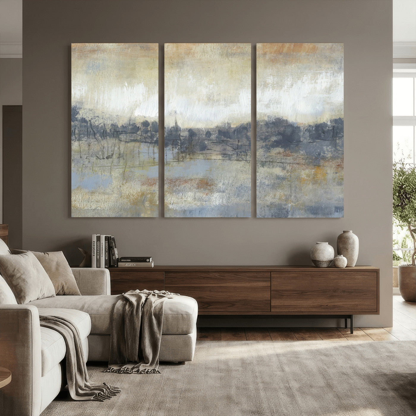 73973590-MGV-CV-36X24 - Abstract Neutral Landscape Painting Wall Art Canvas Print, Modern Minimal Texture Horizon Canvas Print, Beige Gray Contemporary Abstract Art Printing