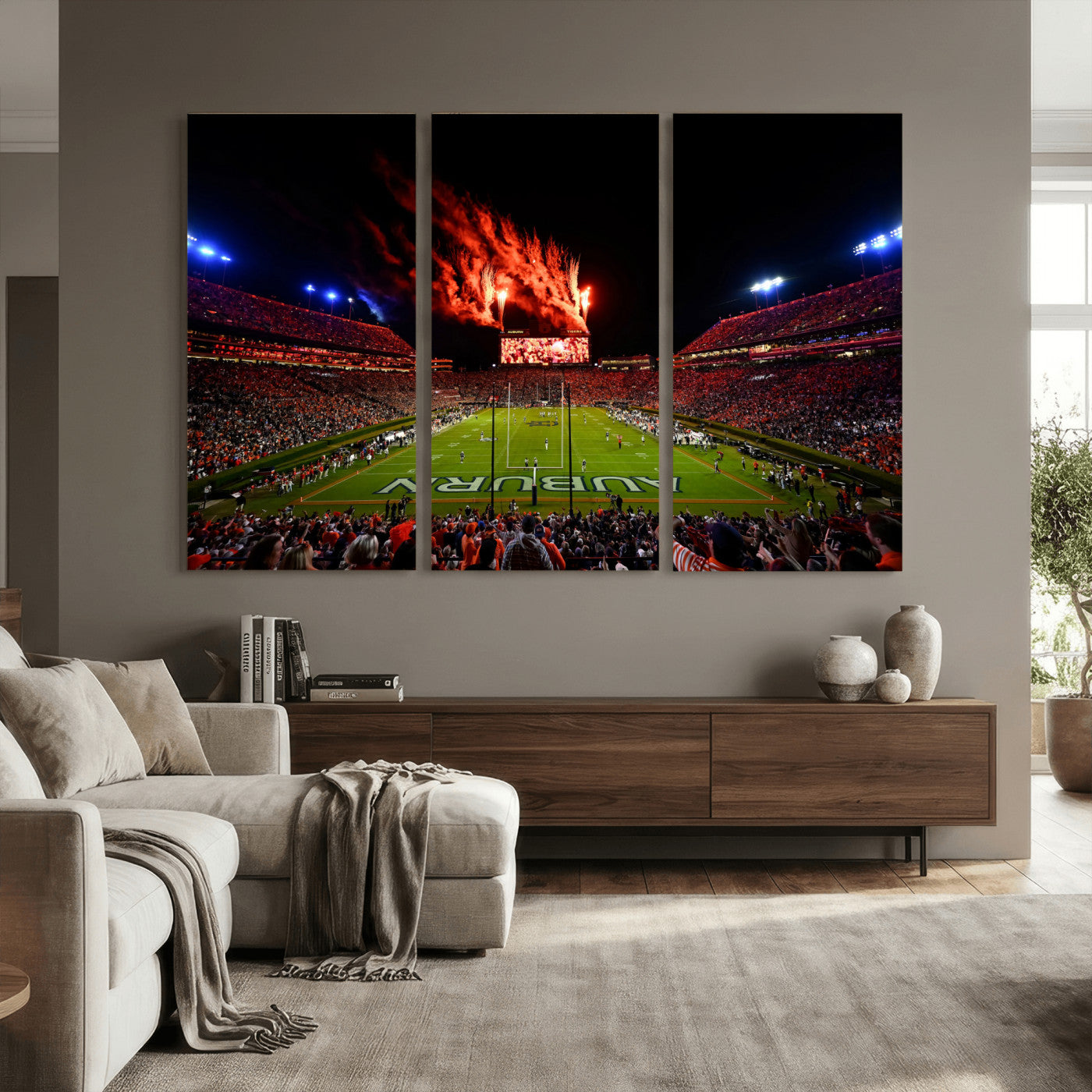 81918884-MGV-CV-36X24 - Auburn Stadium Wall Art Canvas Print, College Football Night Game Crowd, Jordan Hare Stadium Artwork