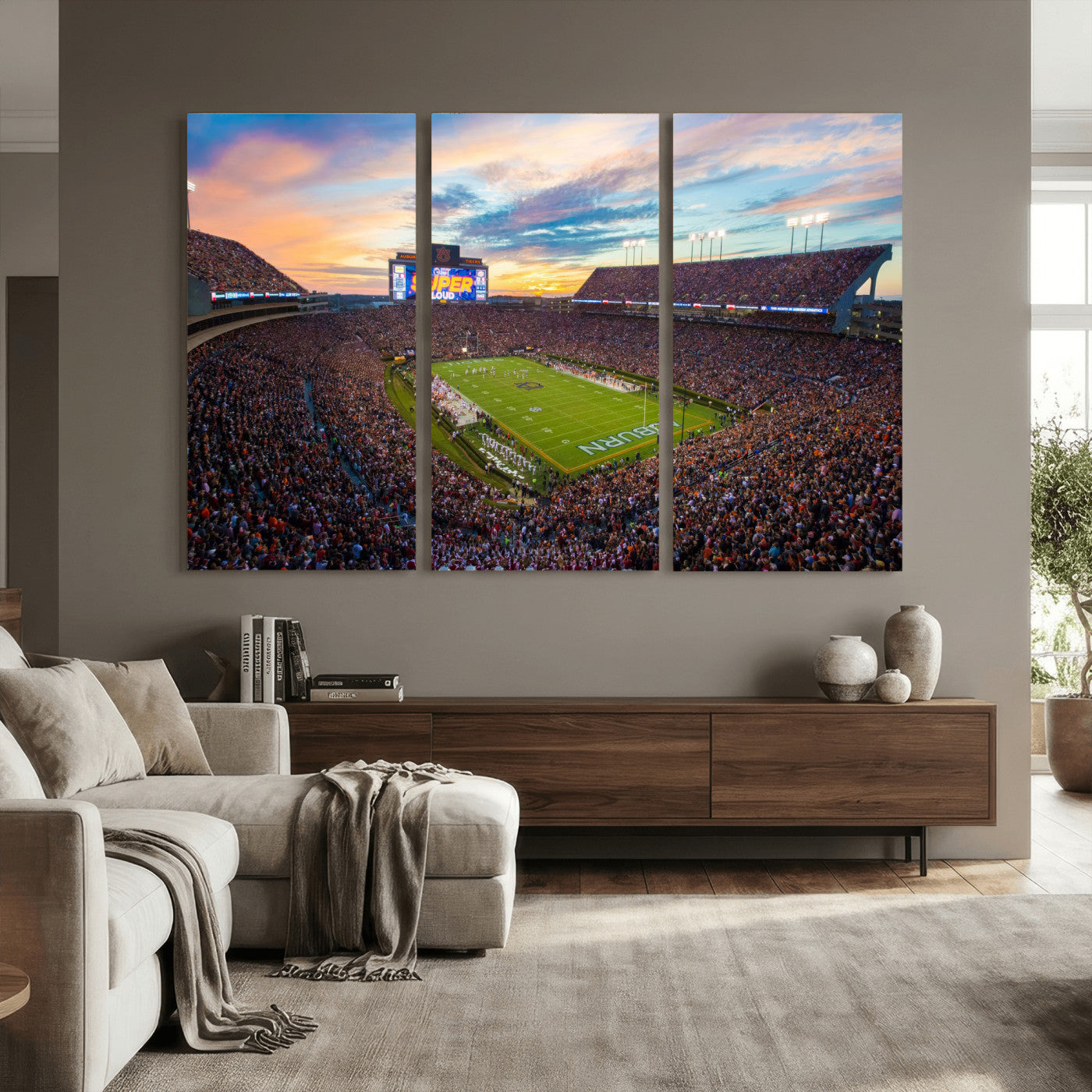 75203764-MGV-CV-36X24 - Auburn Stadium Sunset Wall Art Canvas Print, Jordan Hare Stadium Game Day Crowd, Auburn Tigers Football Artwork