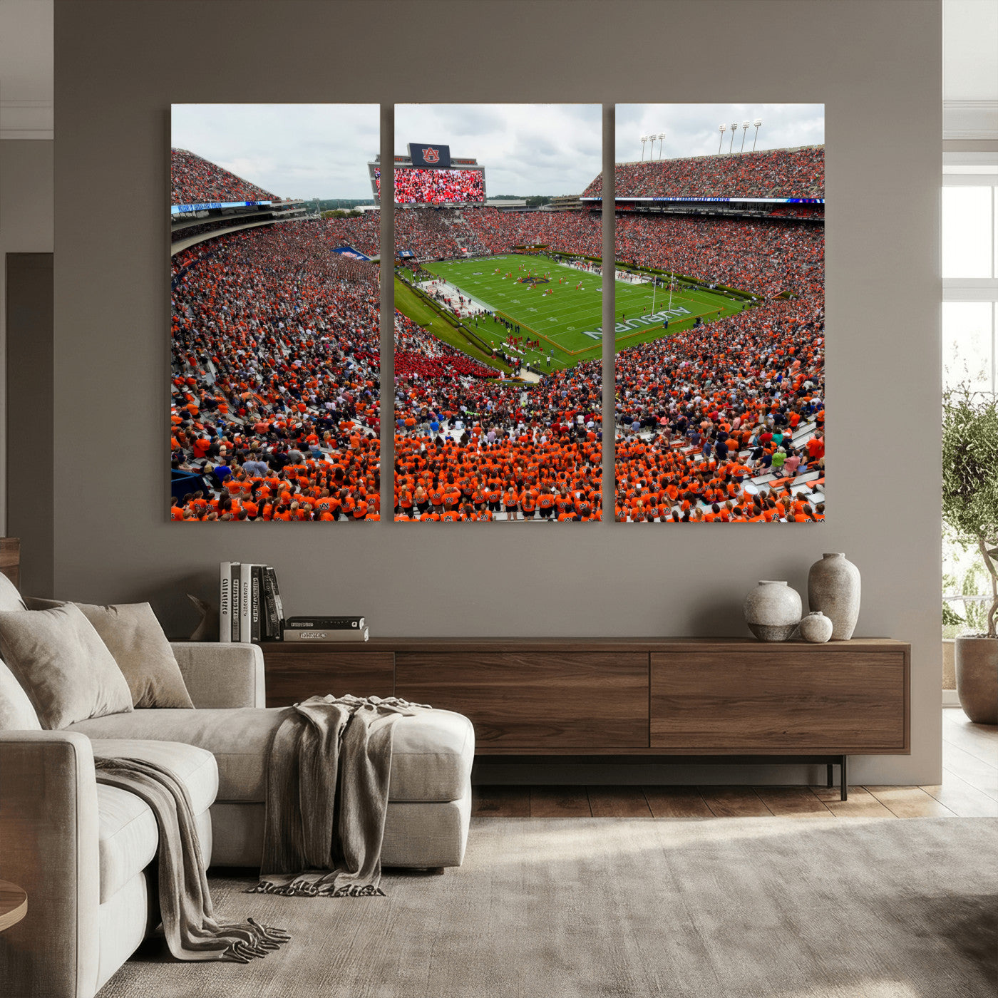 82562490-MGV-CV-36X24 - Auburn Stadium Sunset Wall Art Canvas Print, Jordan Hare Stadium Game Day Crowd, Auburn Tigers Football Artwork