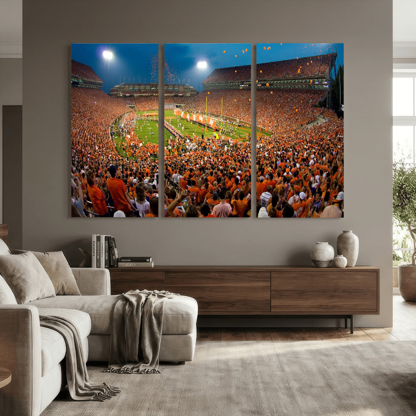 42850097-MGV-CV-36X24 - Clemson Tigers Memorial Stadium Wall Art Canvas Print, Death Valley Football Stadium Artwork, Packed Game Night Crowd Scene
