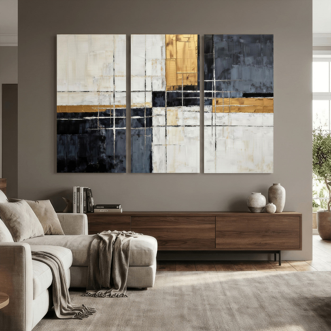 78975677-MGV-CV-36X24 - Gold Abstract Wall Art Canvas Print, Modern Luxury Geometric Painting Wall Decor for Living Room and Office