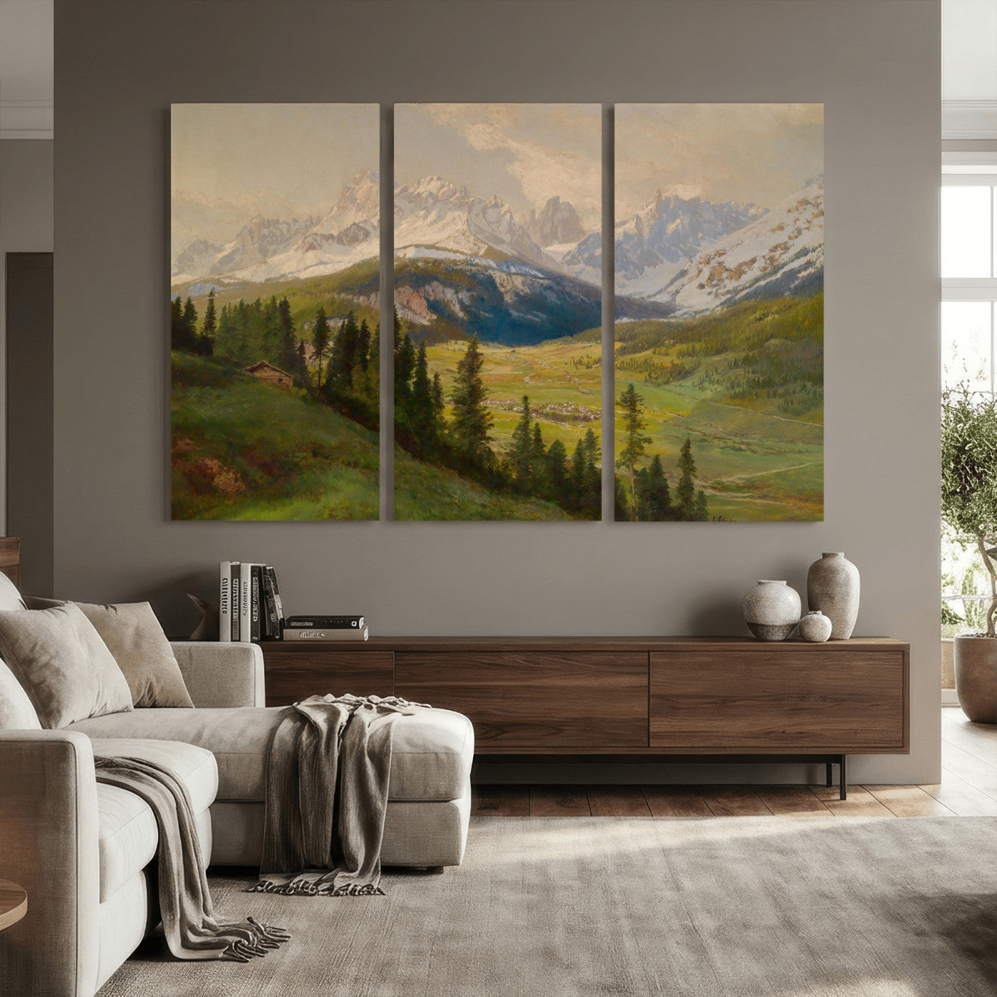 60864994-MGV-CV-36X24 - Konrad Petrides View From Mount Helm Wall Art Canvas Print - Watercolor Sexten and the Sextener Sonnenuhr Art Canvas Print