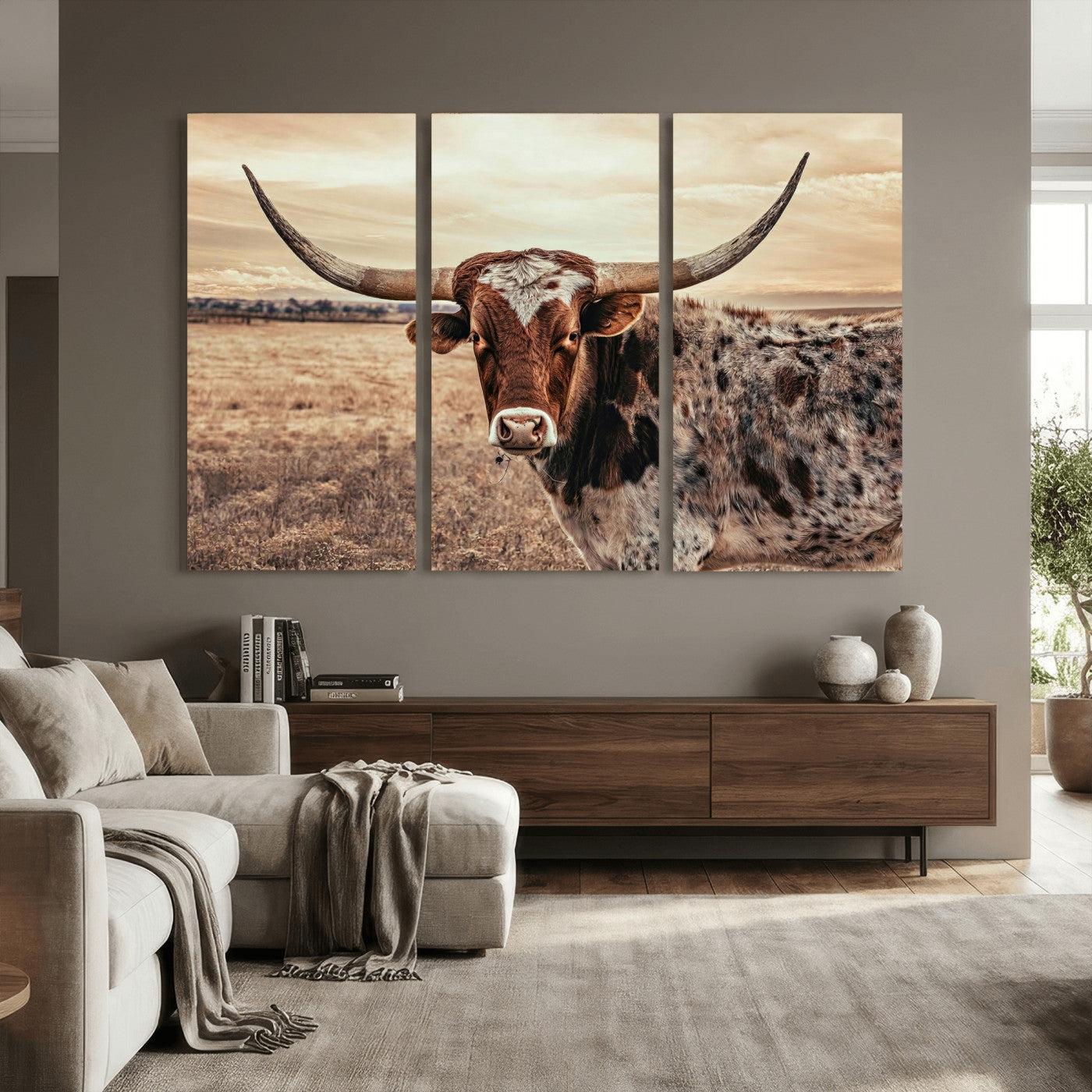 55805825-MGV-CV-36X24 - Texas Longhorn Wall Art Canvas Print – Western Cattle Ranch Artwork for Rustic Farmhouse Decor