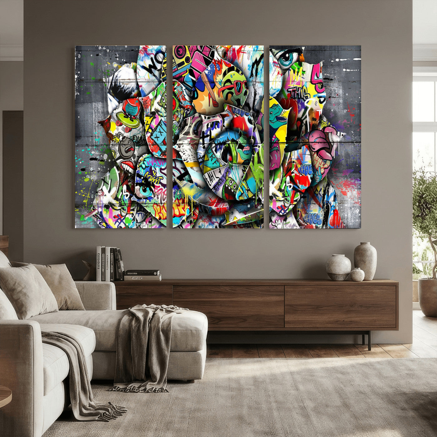 77553344-MGV-CV-36X24 - Abstract Graffiti Collage Street Art Wall Art Canvas Print, Colorful Urban Pop Art Canvas Print, Modern Graffiti Patchwork Contemporary Art Printing
