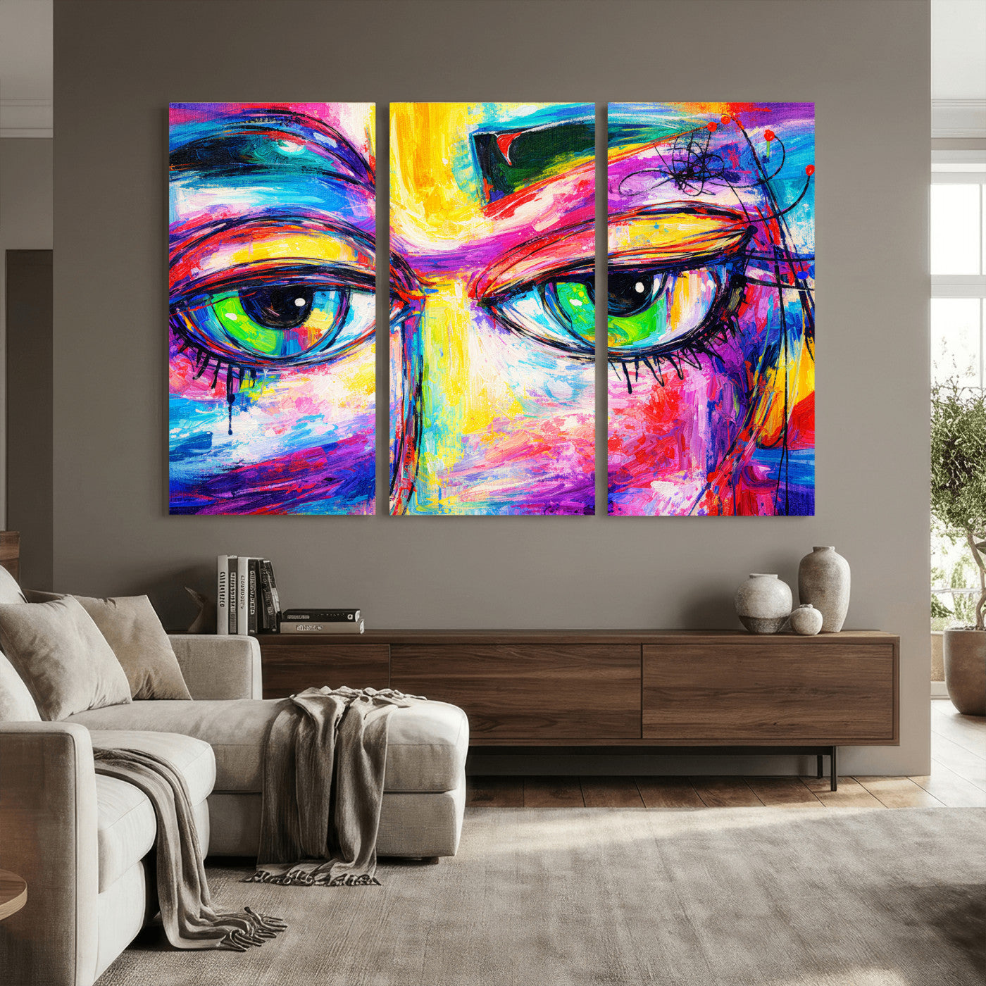 99390655-MGV-CV-36X24 - Colorful Abstract Face Wall Art Canvas Print – Modern Pop Art Portrait Artwork for Contemporary Living Room Decor