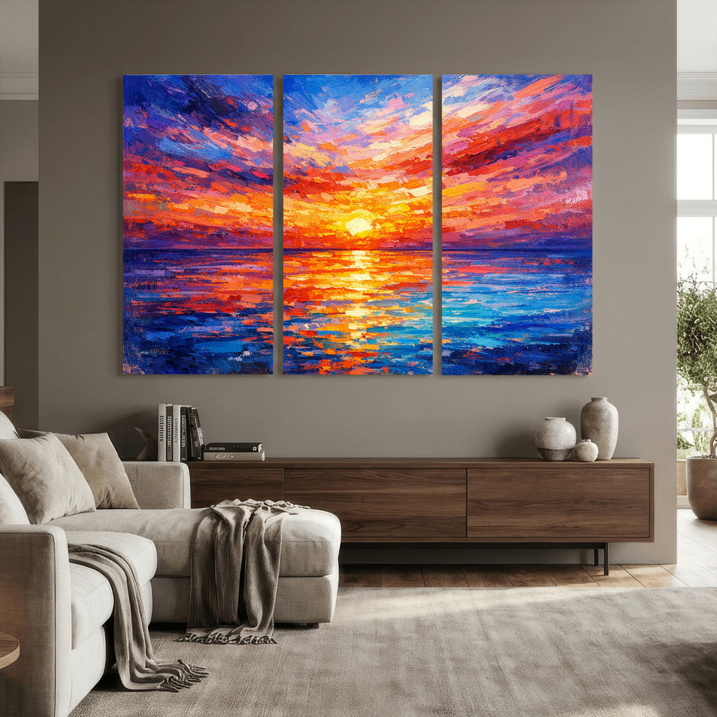54915078-MGV-CV-36X24 - Colorful Knife Ocean Sunset Canvas — Orange Pink Teal Expressionist Sea Print | Colorful Coastal Wall Art | Vibrant Beach Decor Gift