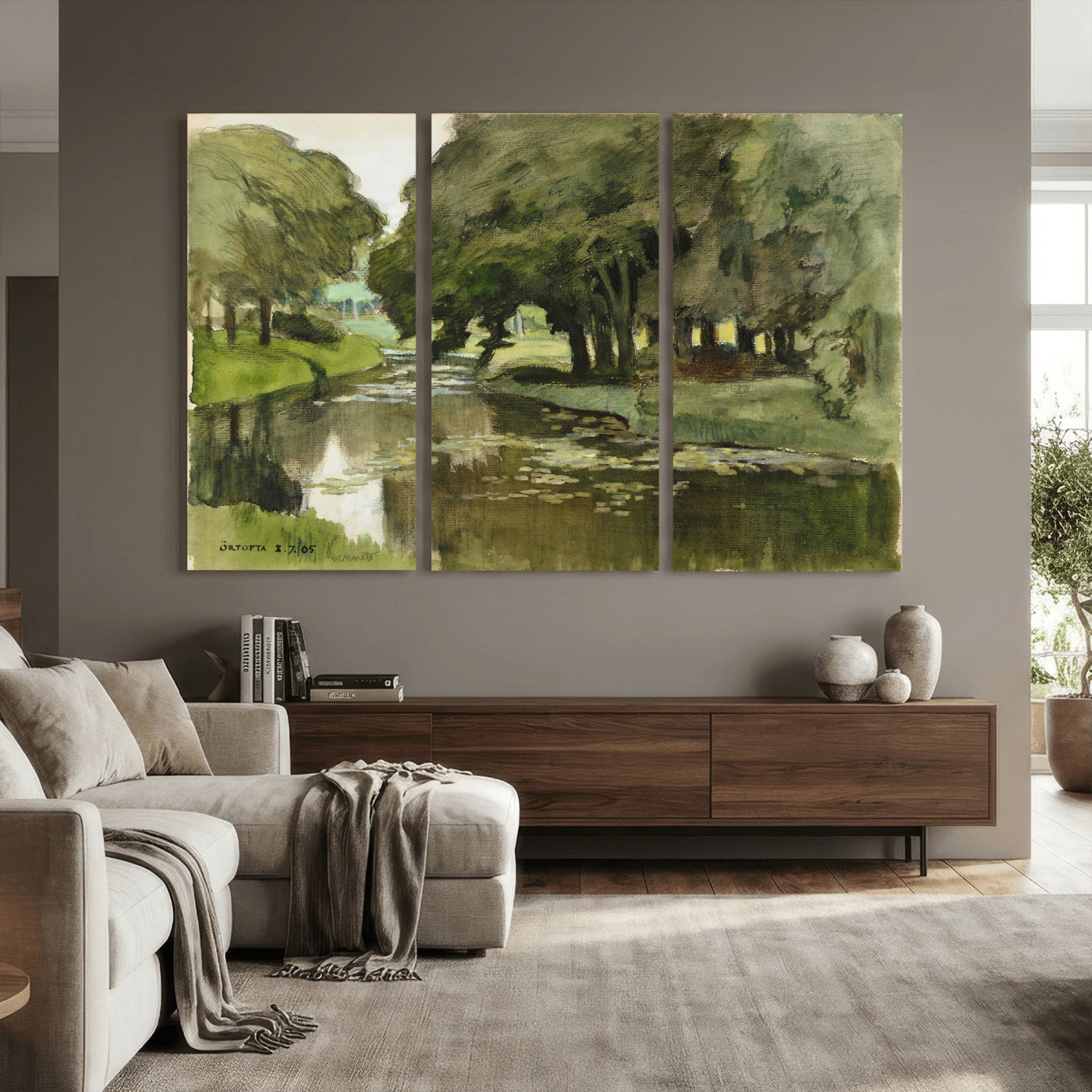 54446767-MGV-CV-36X24 - Anders Zorn Watercolor Canvas Print, Örtofta 1905 Swedish River Landscape, Impressionist Nature Art, Scandinavian Wall Decor, Plein Air Painting Print