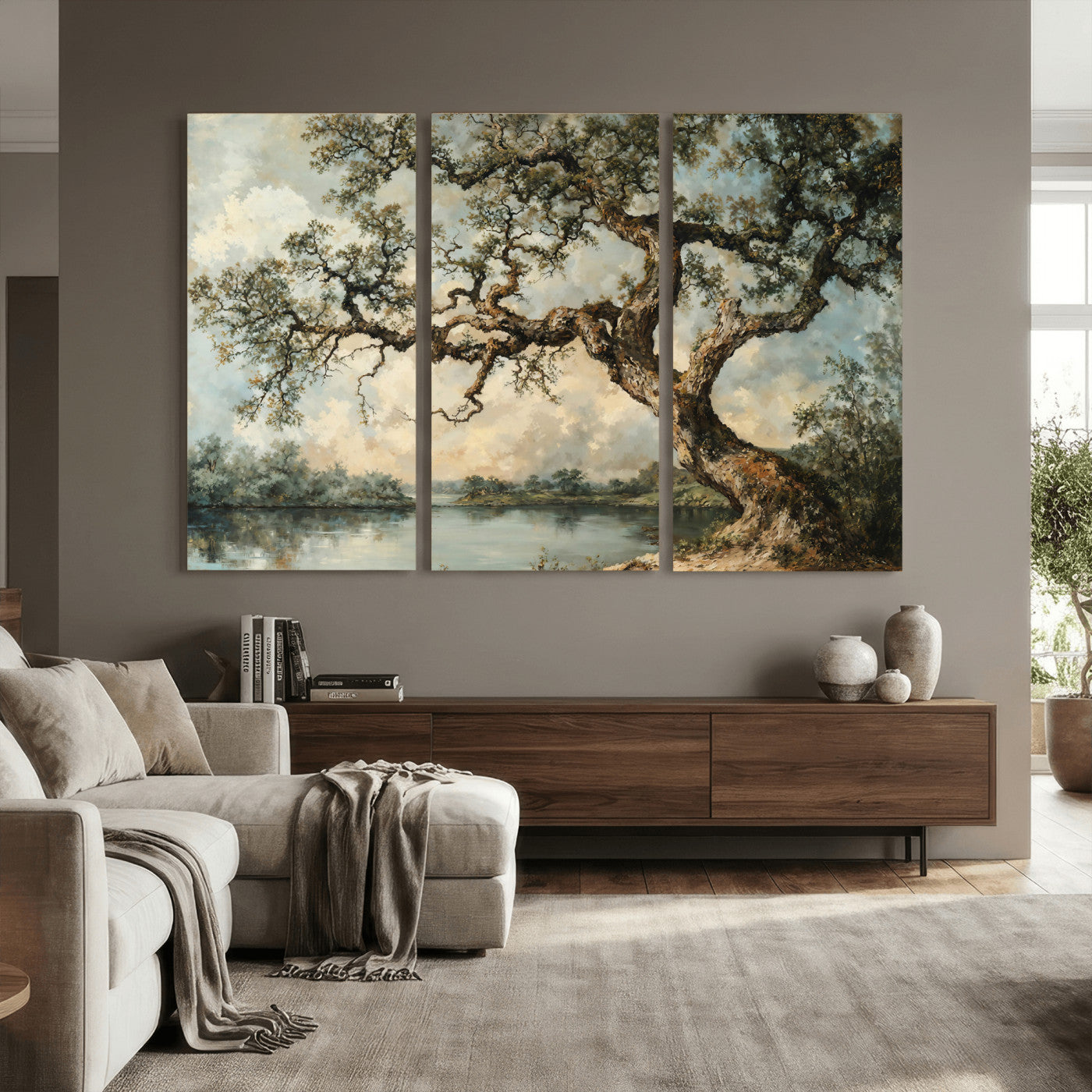 63857726-MGV-CV-36X24 - Old Oak Tree Canvas Wall Art, Turner Inspired Romantic Landscape Print, Vintage Nature Painting, Living Room Wall Decor, Antique Style Tree Art