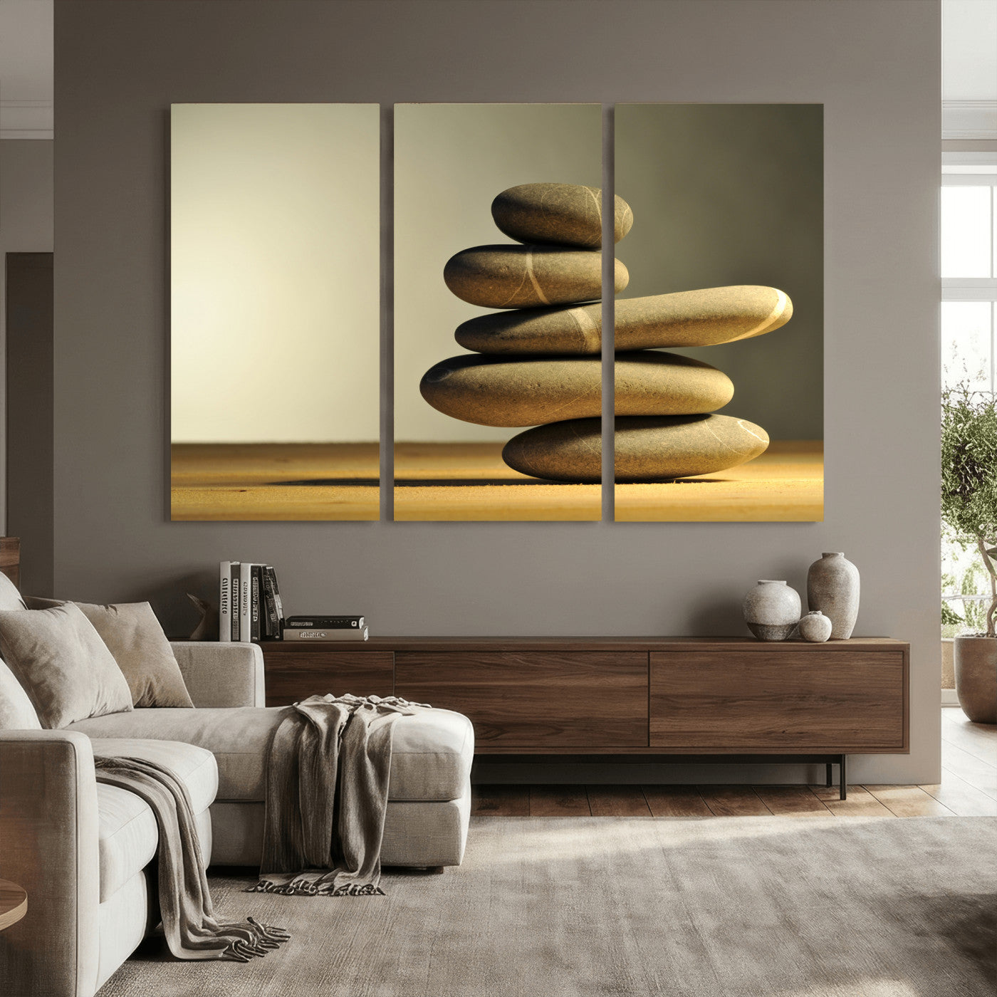 85424263-MGV-CV-36X24 - Zen Stone Wall Art Canvas Print, Balanced Rock Stack Framed Spa Artwork, Minimalist Meditation Decor for Living Room Bedroom Office Bathroom
