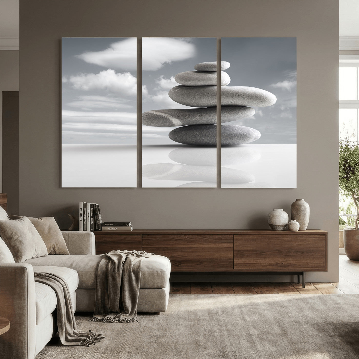 86426188-MGV-CV-36X24 - Zen Stone Wall Art Canvas Print, Balanced Rock Stack Framed Spa Artwork, Minimalist Meditation Decor for Living Room Bedroom Office Bathroom
